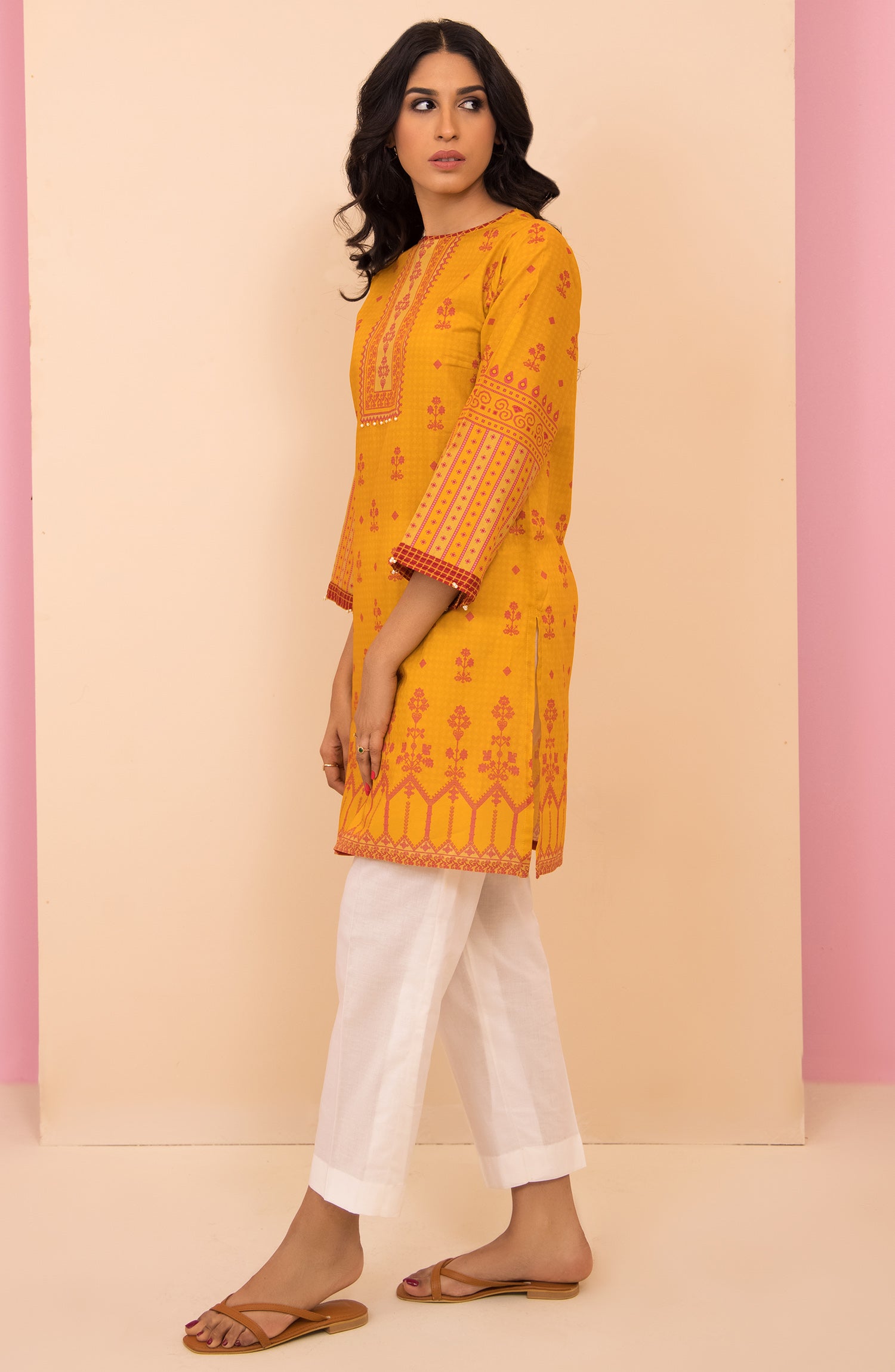 HCS-22-033/S YELLOW LAWN SCSHIRT READY TO WEAR SHIRT