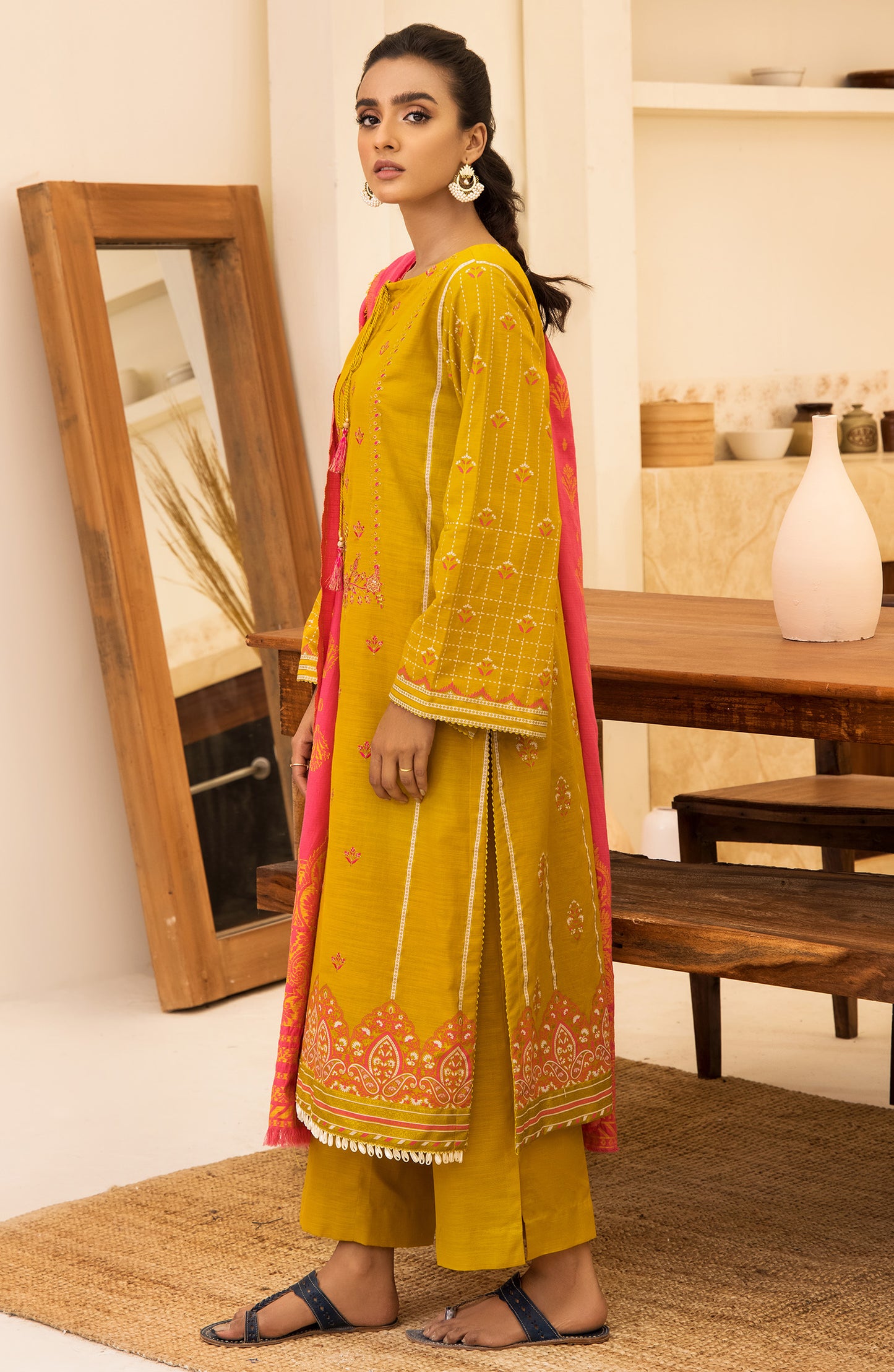otl-21-279-u-mustard Unstitched 3 Piece winter Embroidered Khaddar Shirt , Pant and Khaddar Dupatta