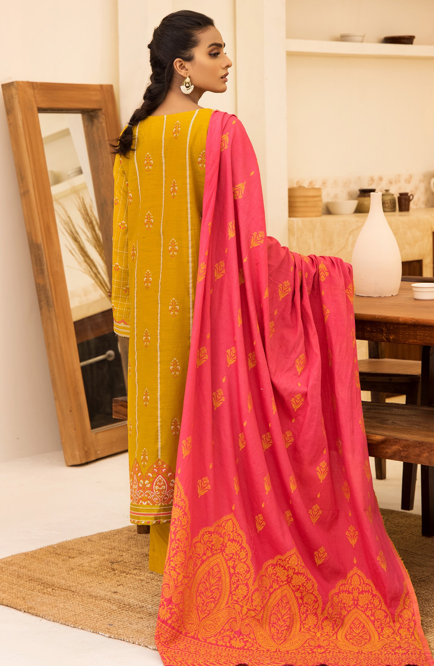 otl-21-279-u-mustard Unstitched 3 Piece winter Embroidered Khaddar Shirt , Pant and Khaddar Dupatta