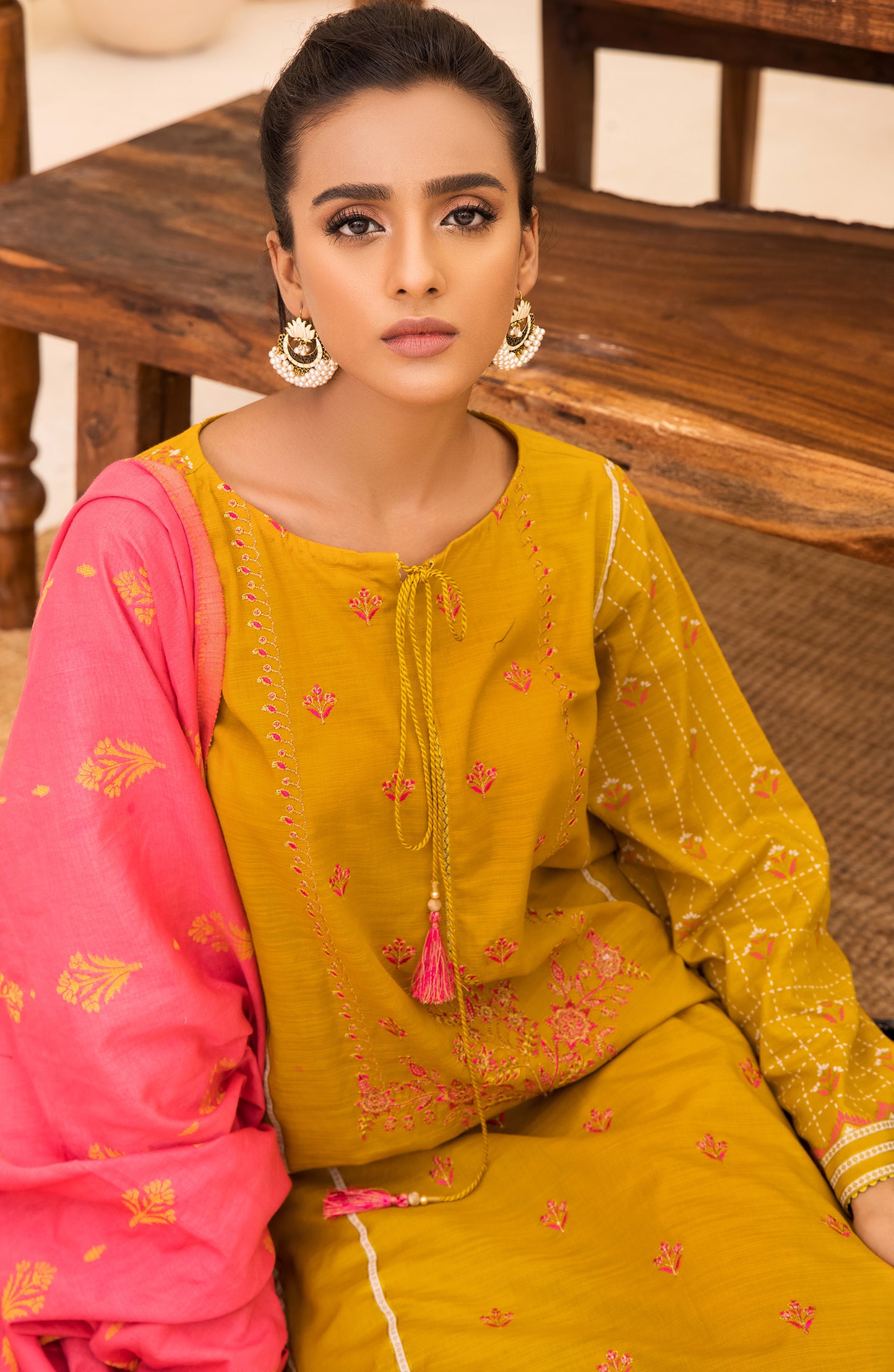 otl-21-279-u-mustard Unstitched 3 Piece winter Embroidered Khaddar Shirt , Pant and Khaddar Dupatta 
