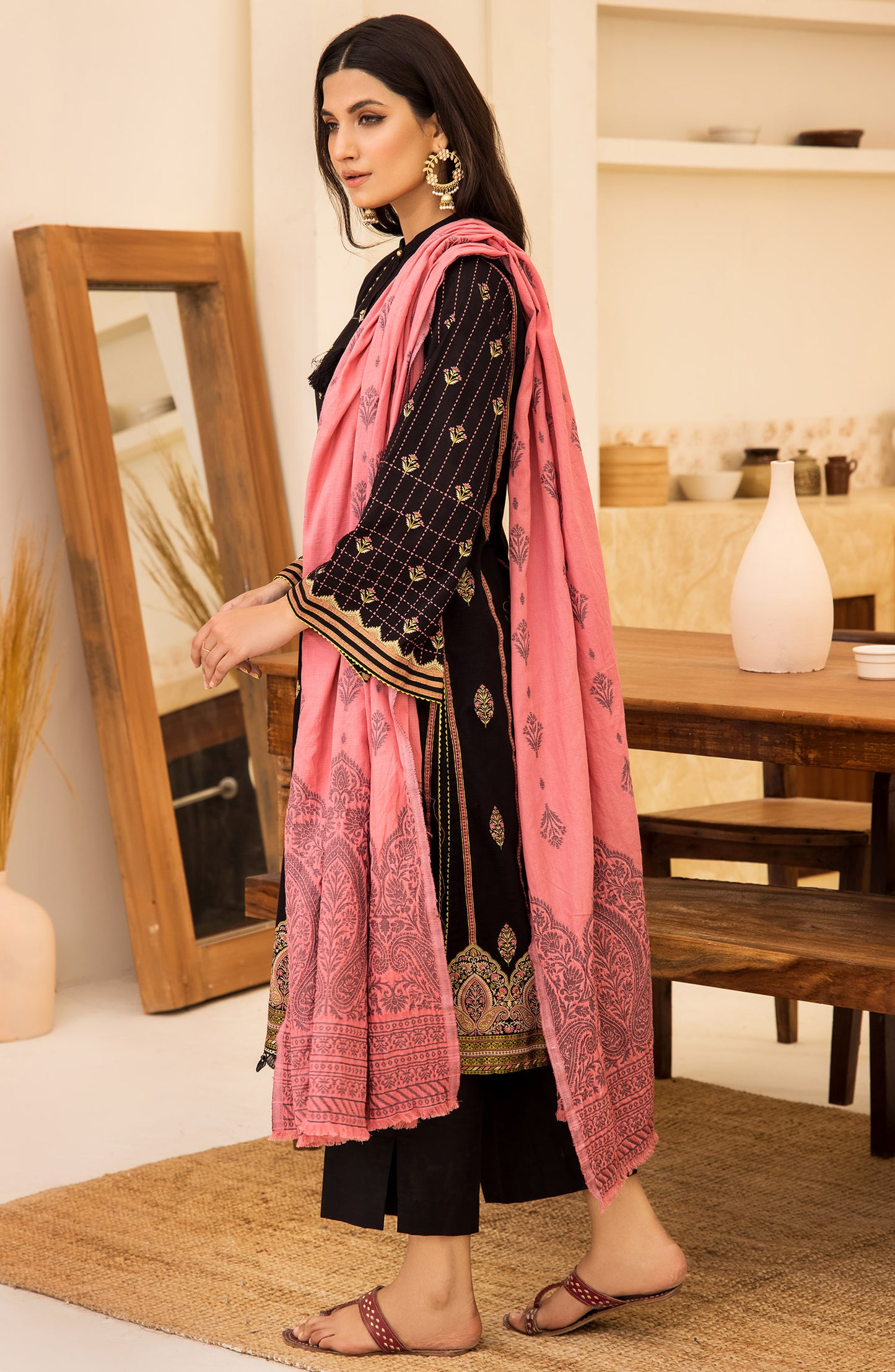 otl-21-279-u-black Unstitched 3 Piece winter Embroidered Khaddar Shirt , Pant and Khaddar Dupatta