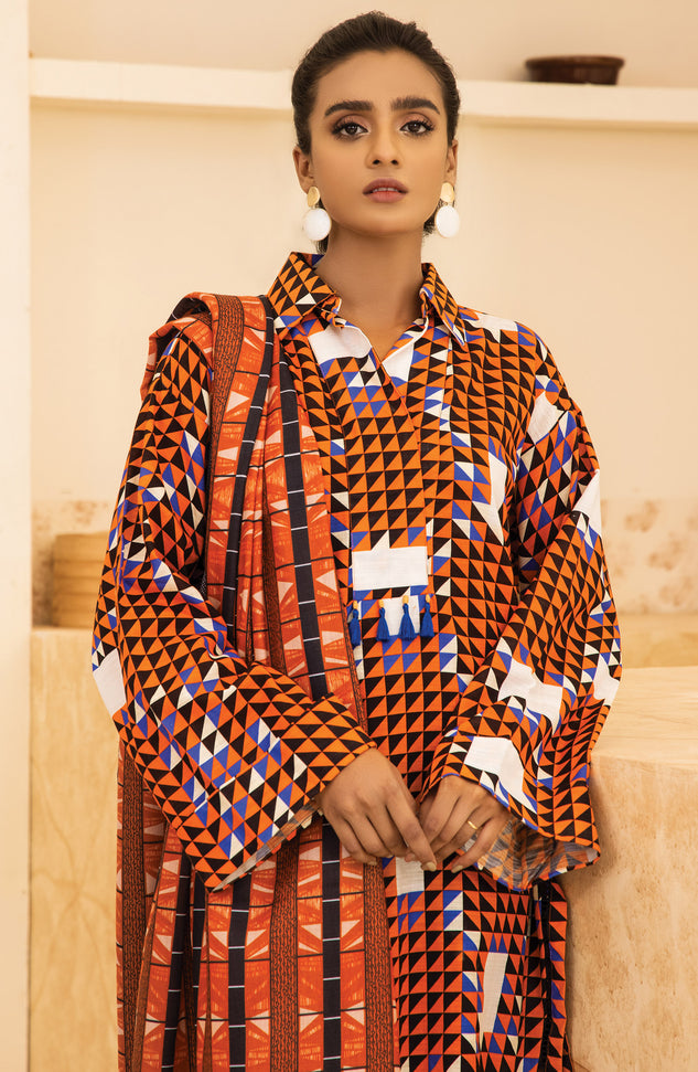 Unstitched 2 Piece Printed Khaddar Shirt and Out source Dupatta