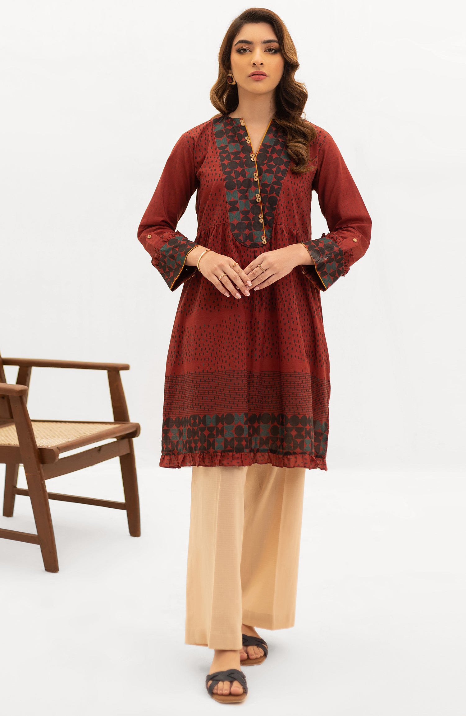 OTL-22-004/U RED LAWN  UNSTITCHED SHIRT DUPATTA PANTS