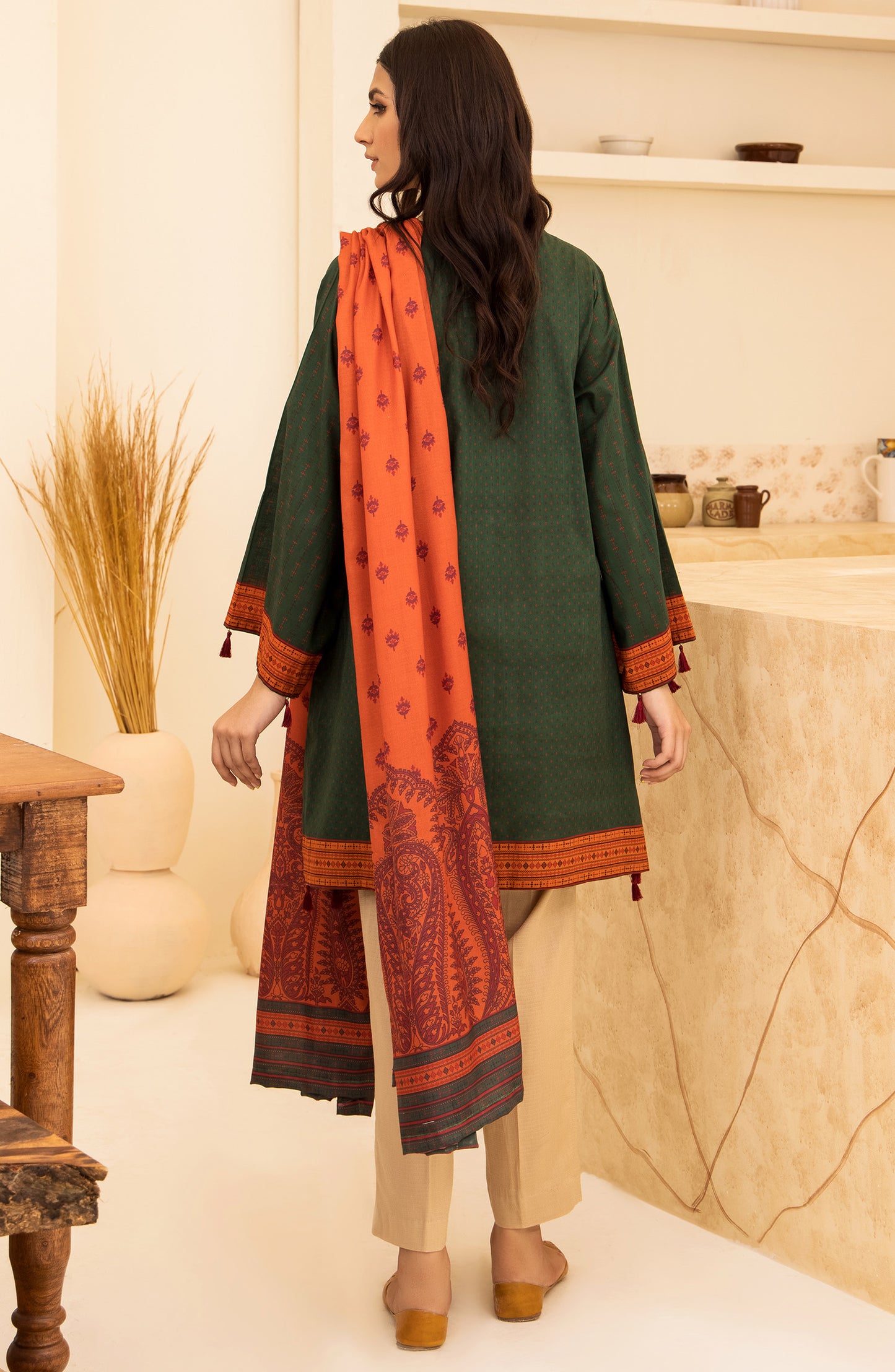 Unstitched 2 Piece Printed Khaddar Shirt and Acrylic Shawl Dupatta