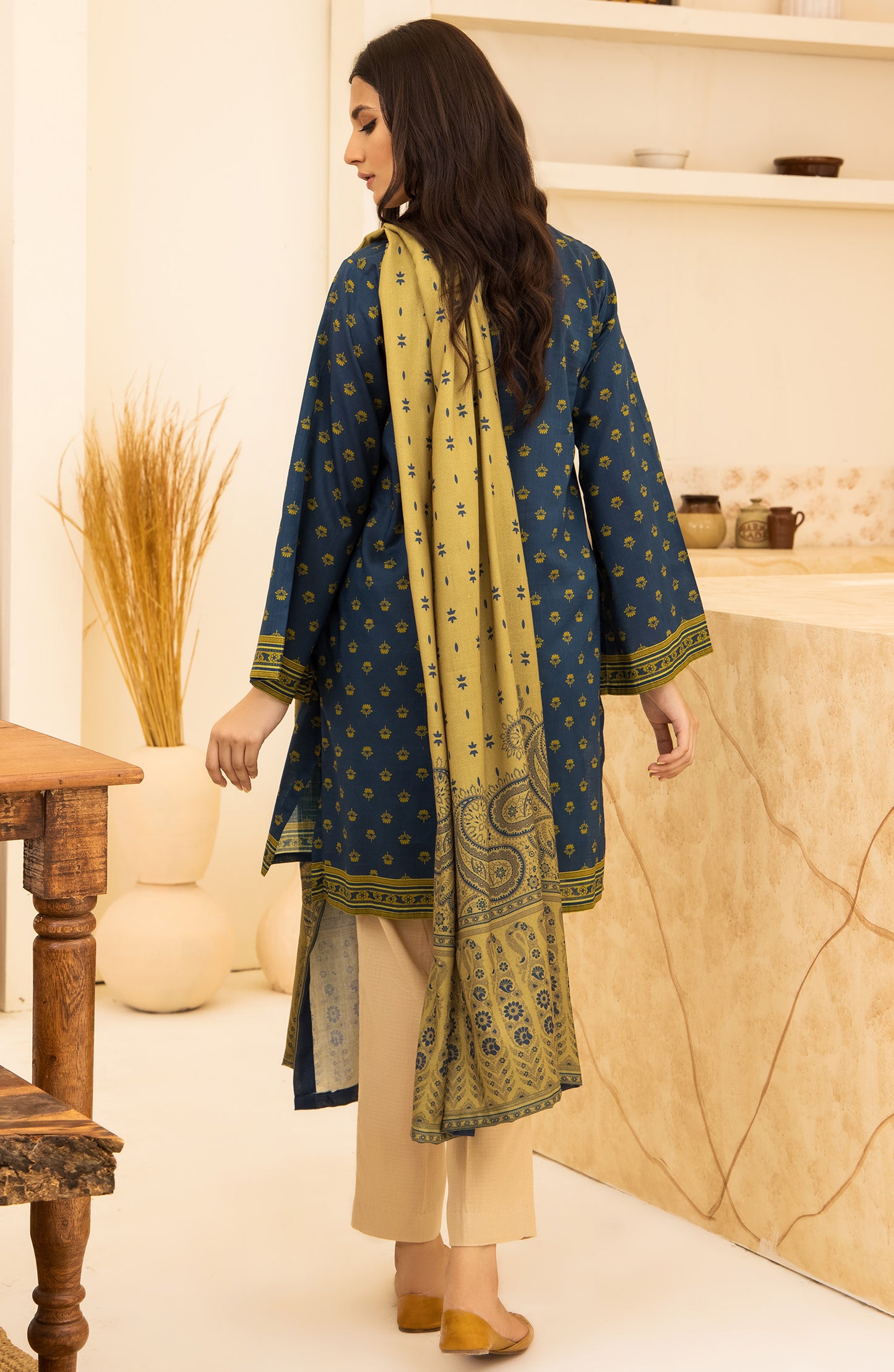 Unstitched 2 Piece Printed Khaddar Shirt and Acrylic Shawl Dupatta