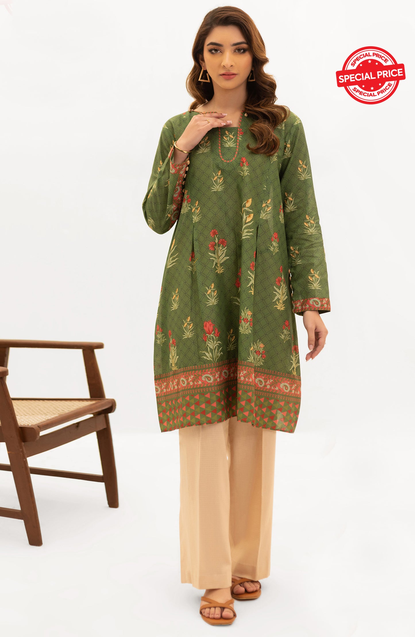 OTL-22-004/U RED LAWN  UNSTITCHED SHIRT DUPATTA PANTS