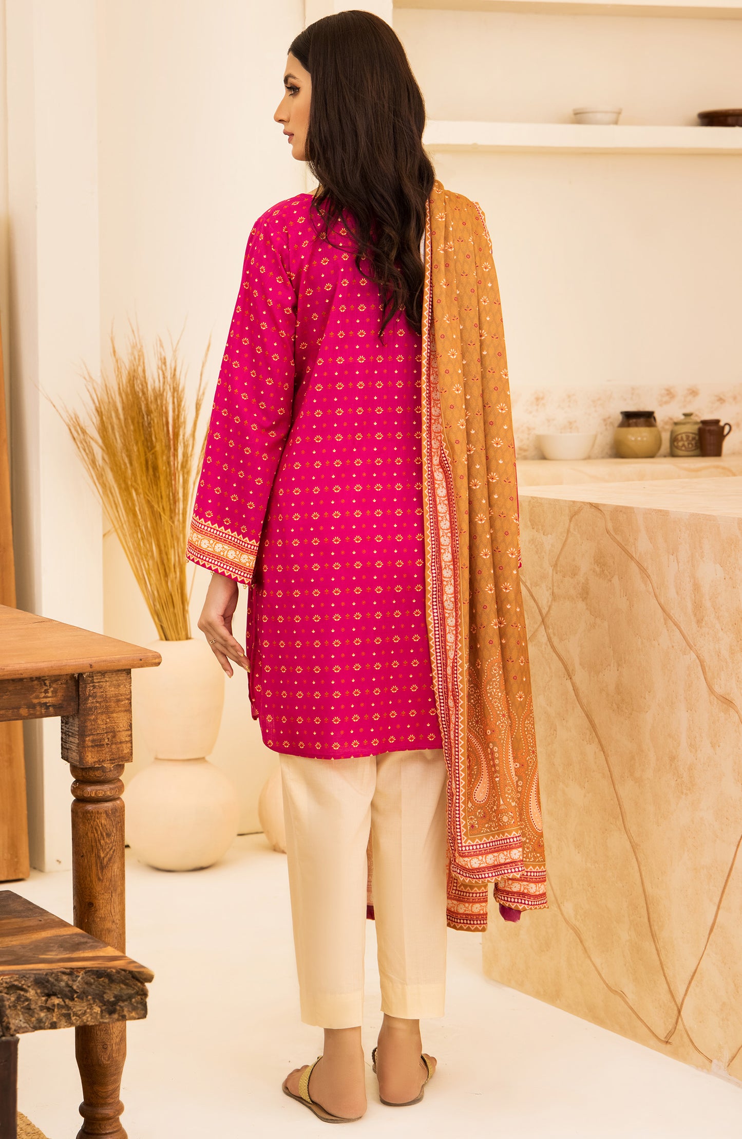 Unstitched 2 Piece Printed Khaddar Shirt and Acrylic Shawl Dupatta