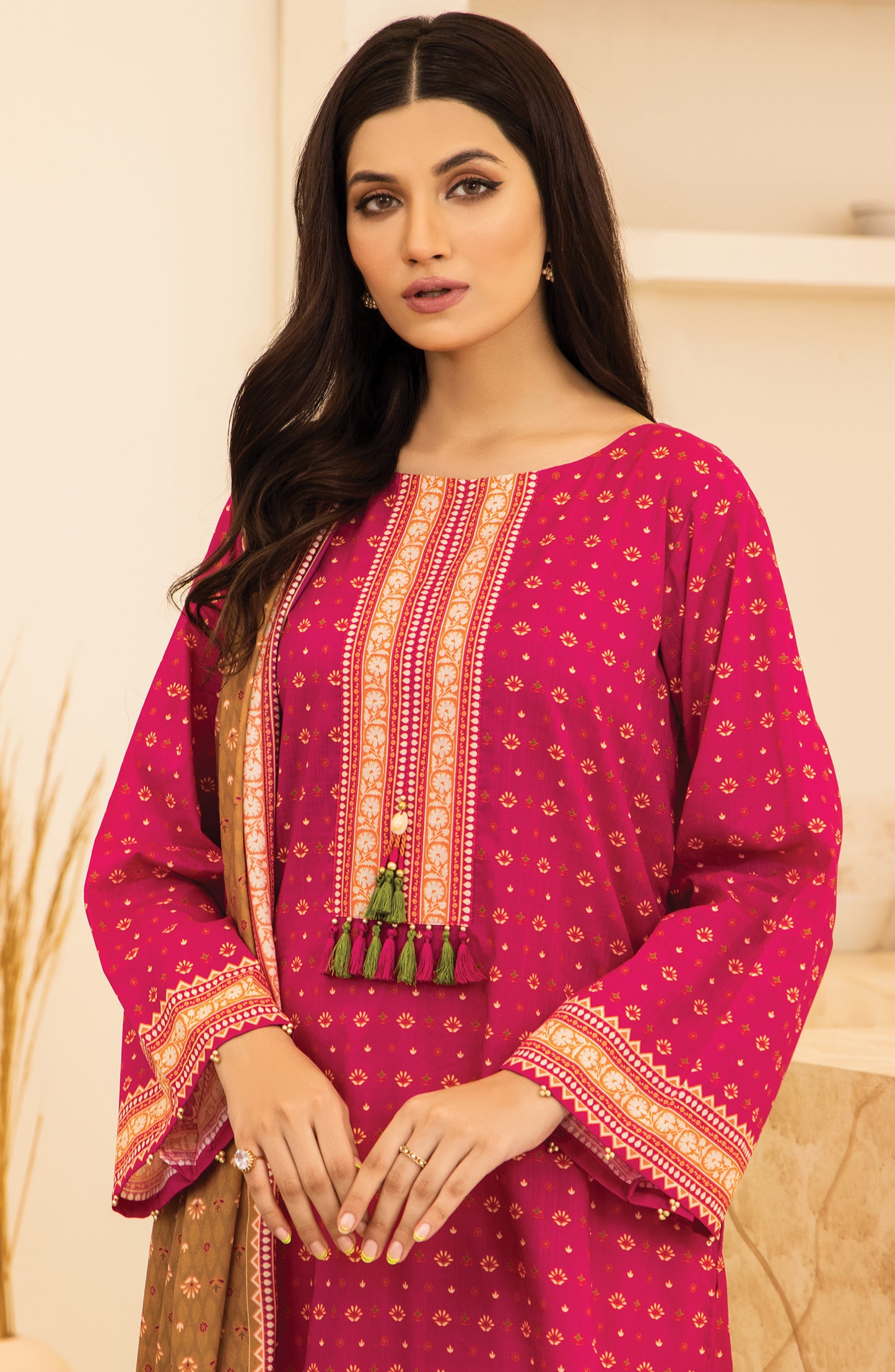 Unstitched 2 Piece Printed Khaddar Shirt and Acrylic Shawl Dupatta