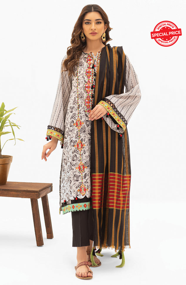 NRDS-22-022/U WHITE LAWN  UNSTITCHED SHIRT DUPATTA