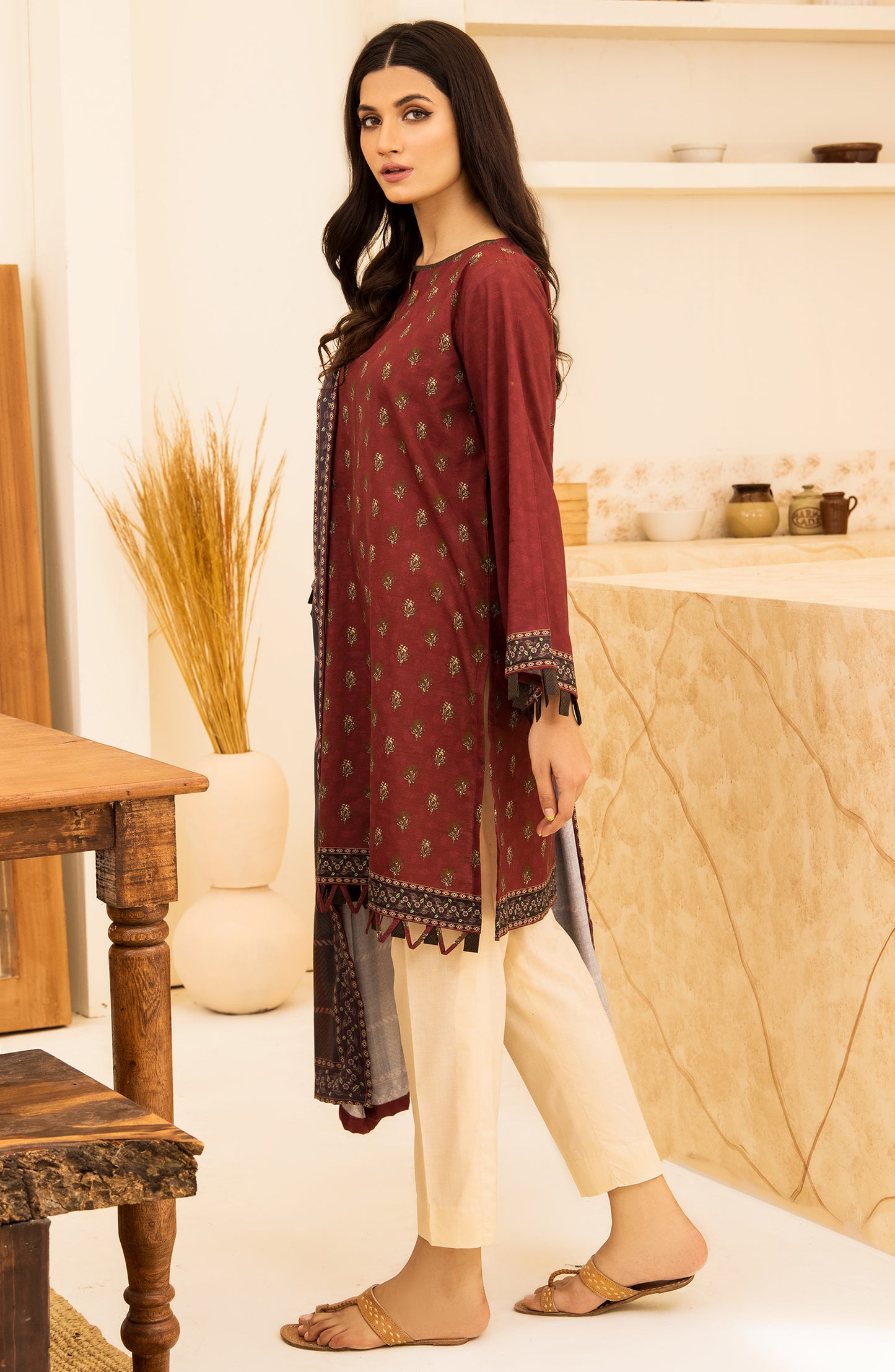 Unstitched 2 Piece Printed Khaddar Shirt and Acrylic Shawl Dupatta