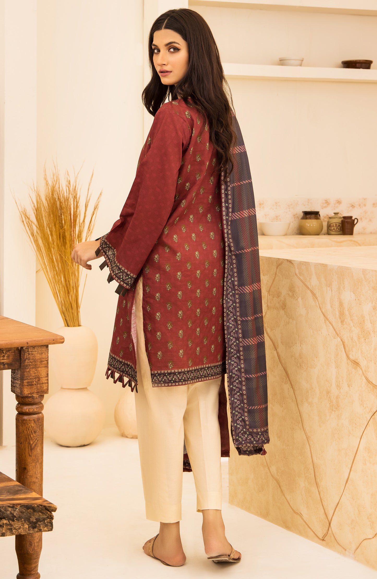 Unstitched 2 Piece Printed Khaddar Shirt and Acrylic Shawl Dupatta