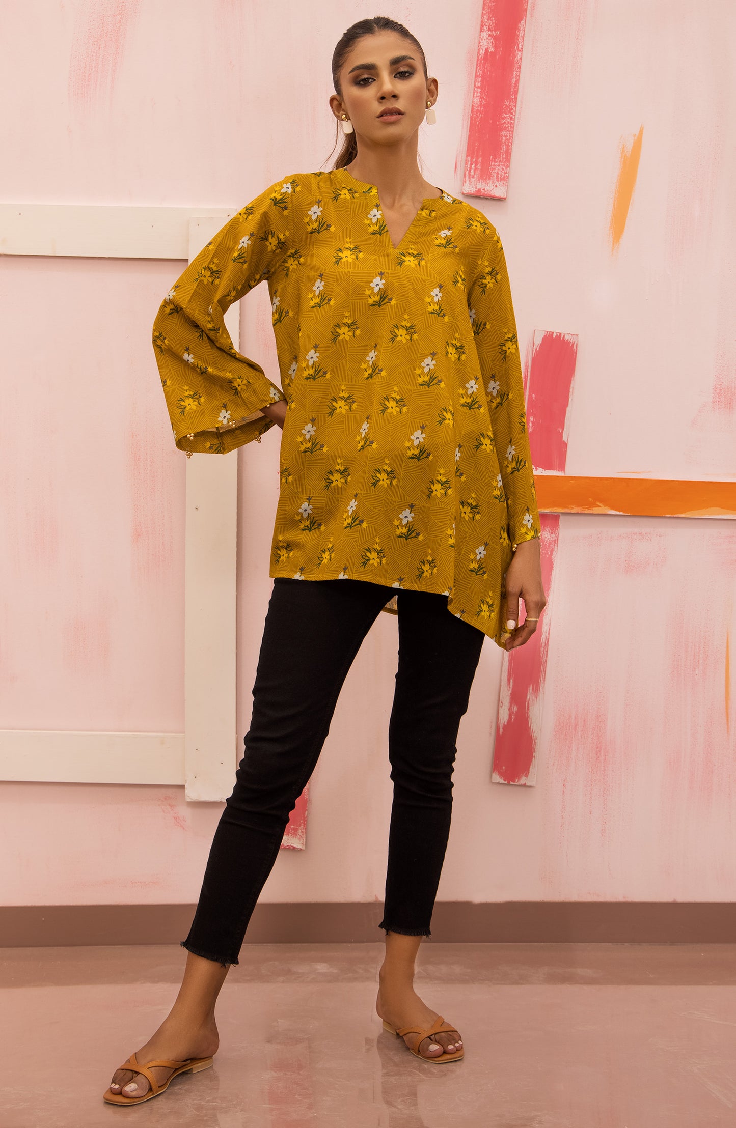 HCS-S-22-051/S MUSTARD LAWN SCSHIRT READY TO WEAR SHIRT