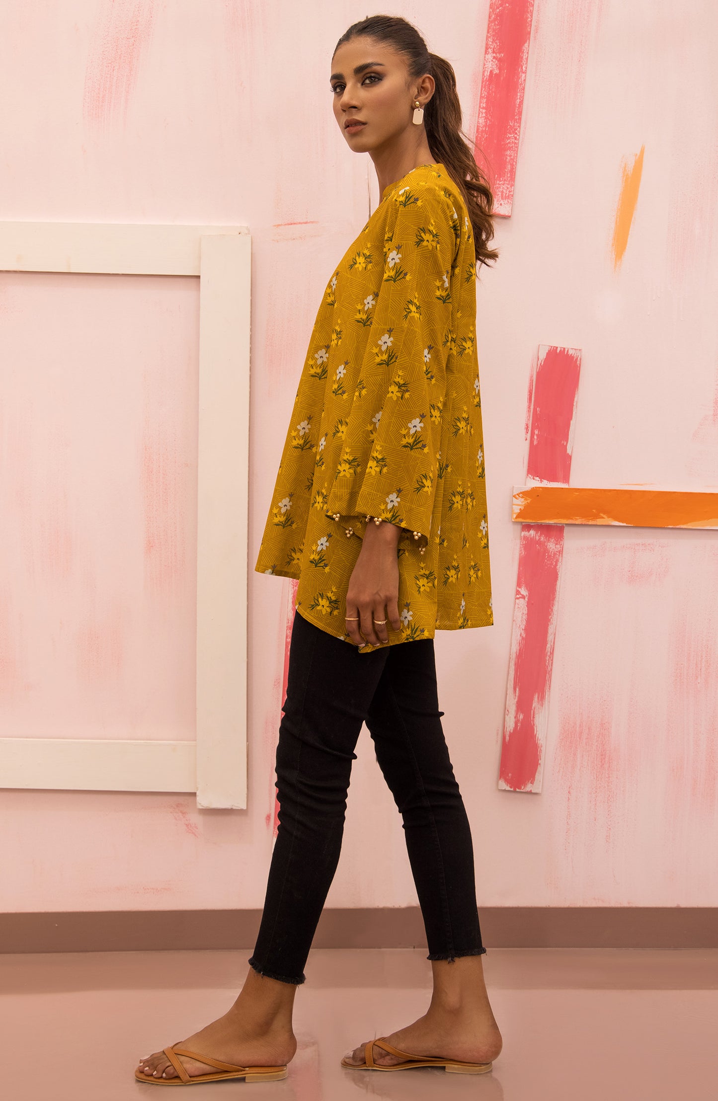 HCS-S-22-051/S MUSTARD LAWN SCSHIRT READY TO WEAR SHIRT