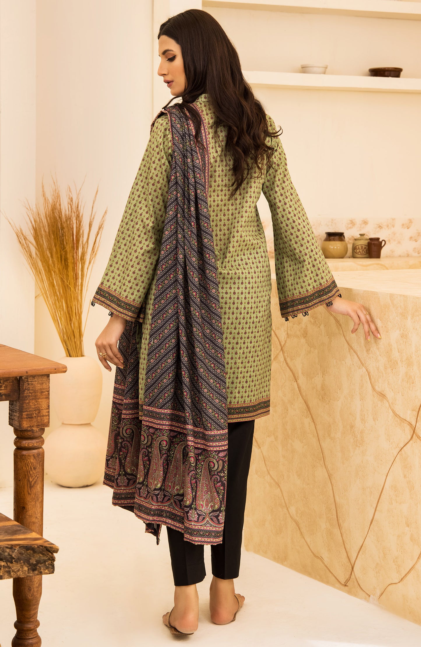 Unstitched 2 Piece Printed Khaddar Shirt and Acrylic Shawl Dupatta