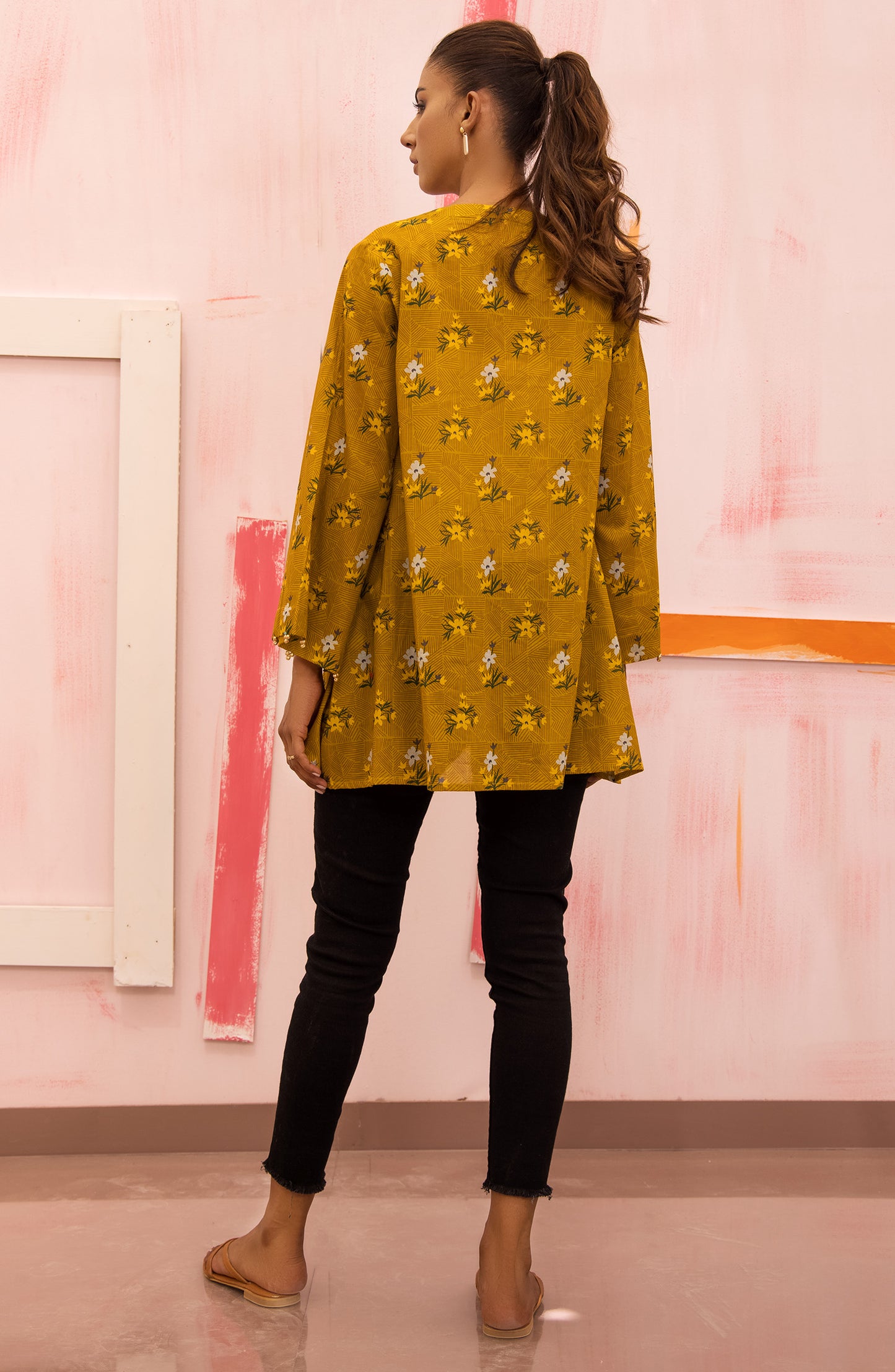 HCS-S-22-051/S MUSTARD LAWN SCSHIRT READY TO WEAR SHIRT