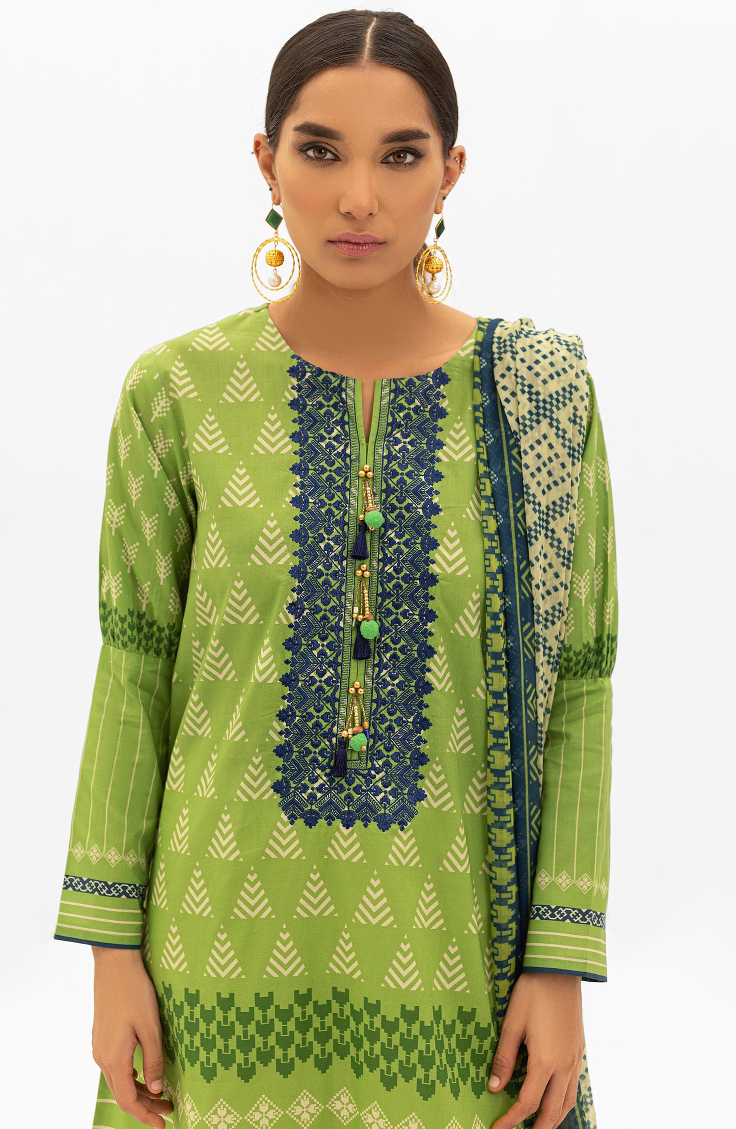 NRDS-21-100/U GREEN LAWN  UNSTITCHED SHIRT DUPATTA