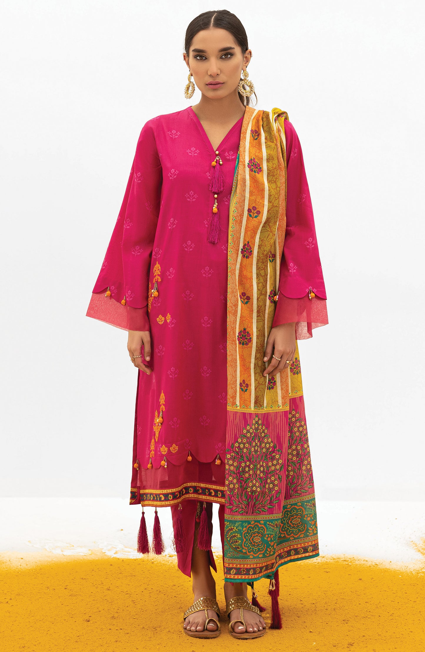 OTL-21-176/U PINK LAWN  UNSTITCHED SHIRT DUPATTA PANTS