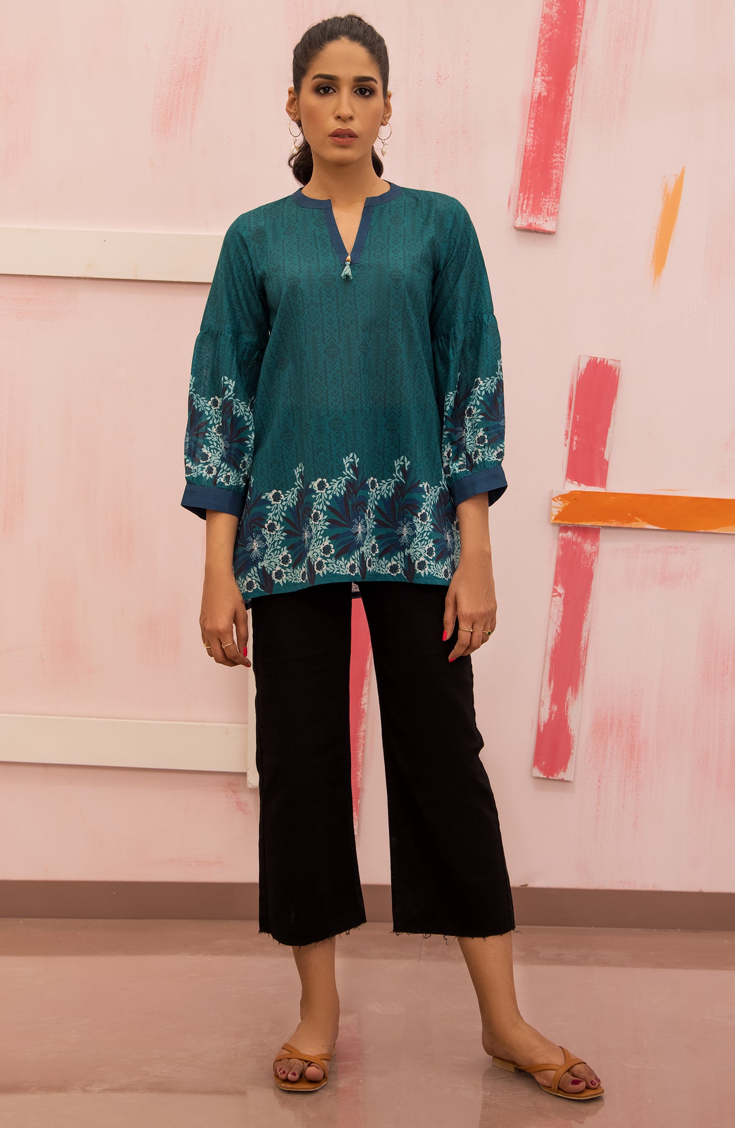 HCS-S-22-054/S TEAL LAWN SCSHIRT READY TO WEAR SHIRT
