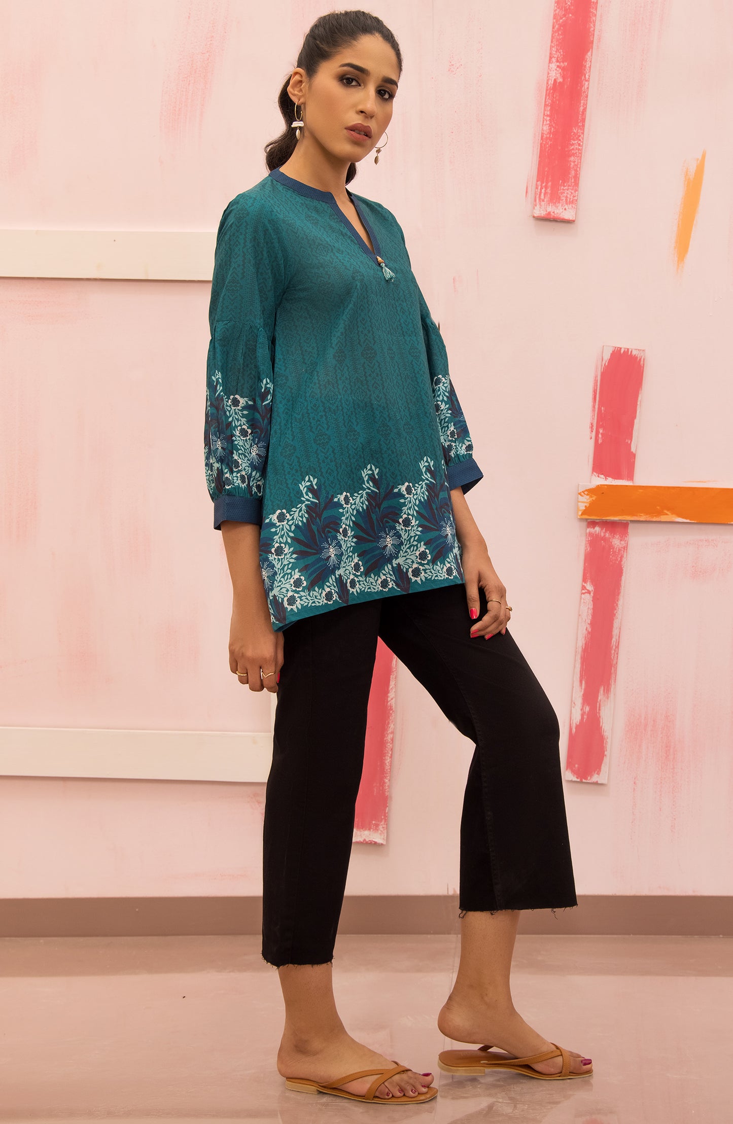 HCS-S-22-054/S TEAL LAWN SCSHIRT READY TO WEAR SHIRT