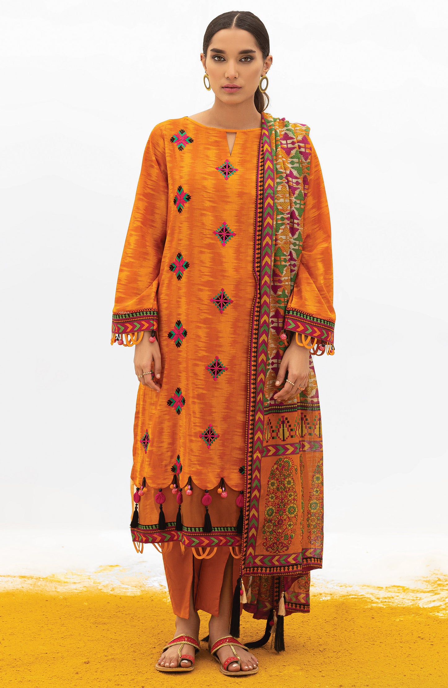OTL-21-174/U ORANGE LAWN  UNSTITCHED SHIRT DUPATTA PANTS