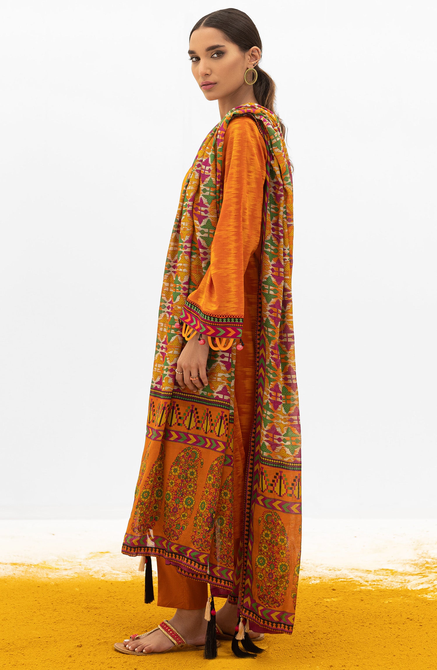 OTL-21-174/U ORANGE LAWN  UNSTITCHED SHIRT DUPATTA PANTS
