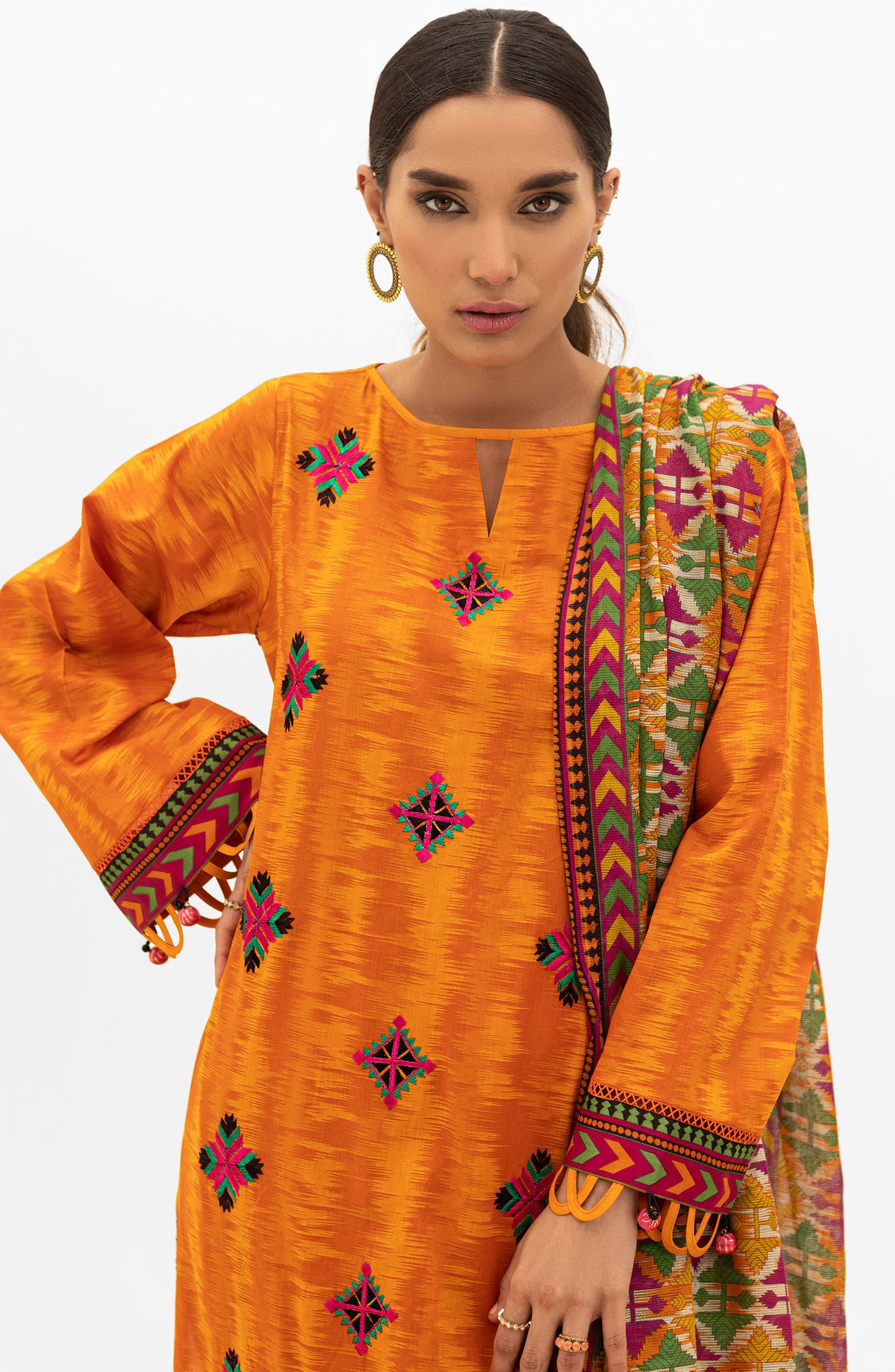 OTL-21-174/U ORANGE LAWN  UNSTITCHED SHIRT DUPATTA PANTS