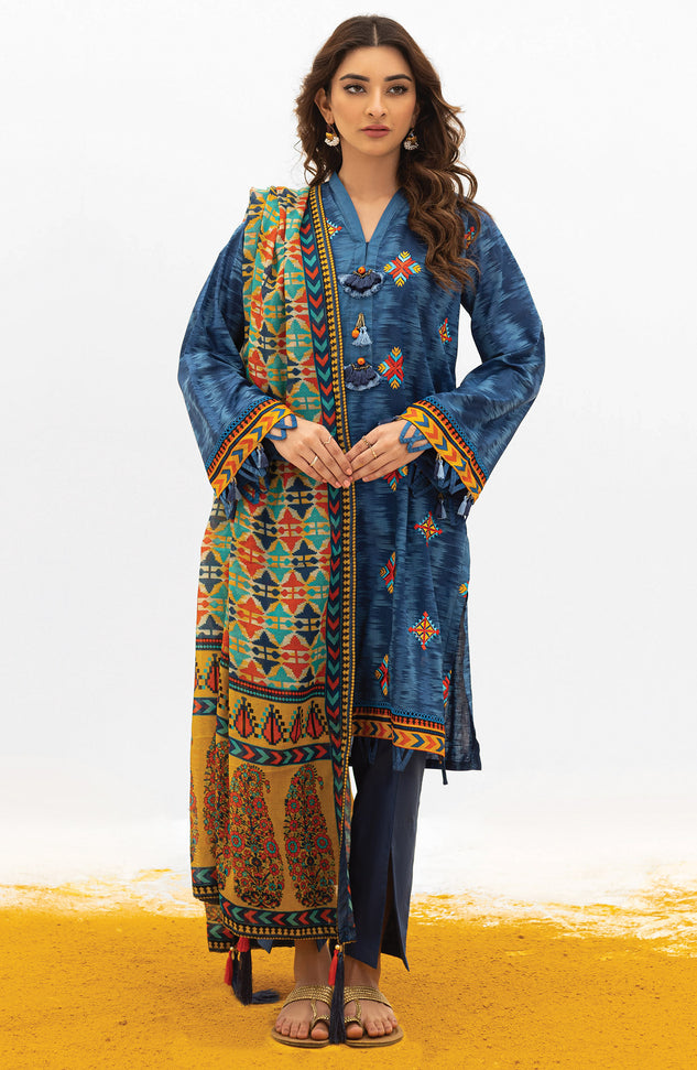 OTL-21-174/U BLUE LAWN  UNSTITCHED SHIRT DUPATTA PANTS