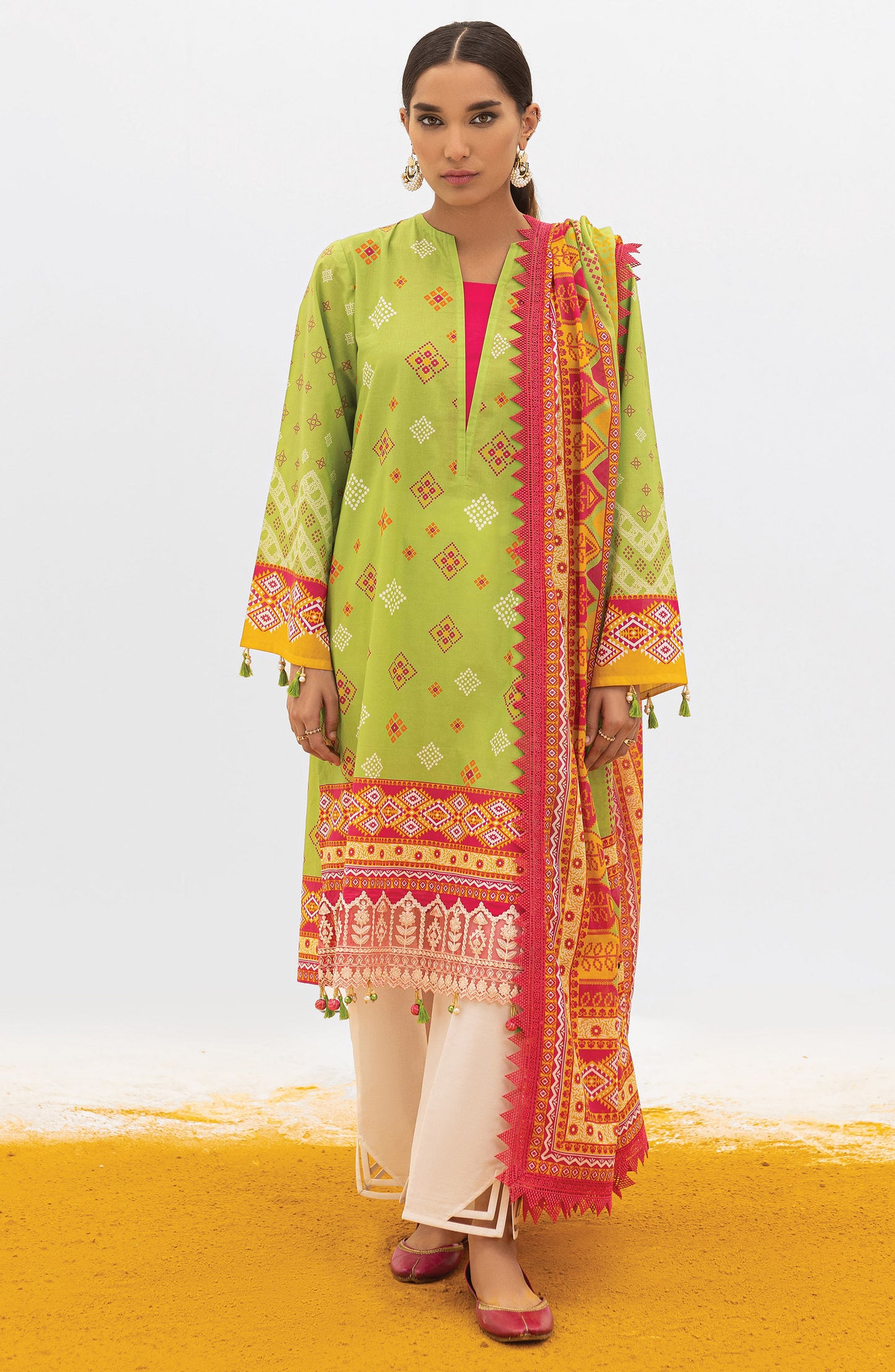 OTL-22-004/U RED LAWN  UNSTITCHED SHIRT DUPATTA PANTS