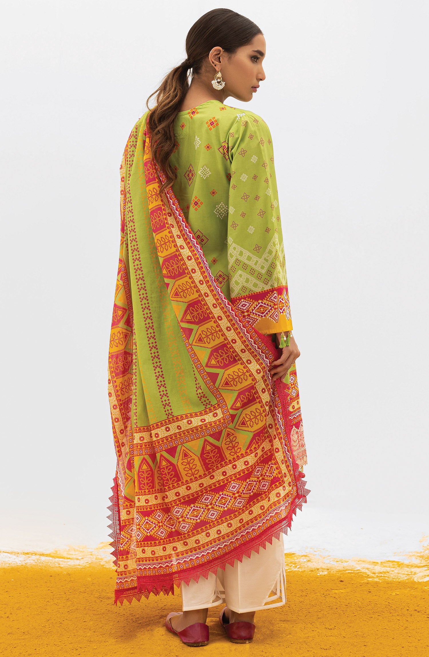 OTL-22-004/U RED LAWN  UNSTITCHED SHIRT DUPATTA PANTS