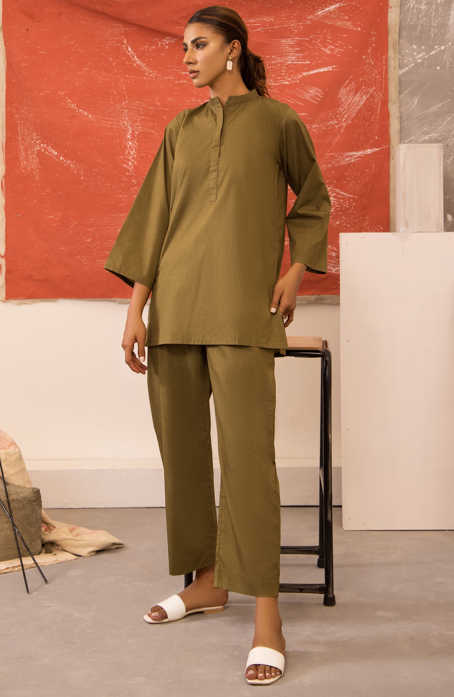 NRS-011/S GREEN COTTON  READY TO WEAR SHIRT PANTS