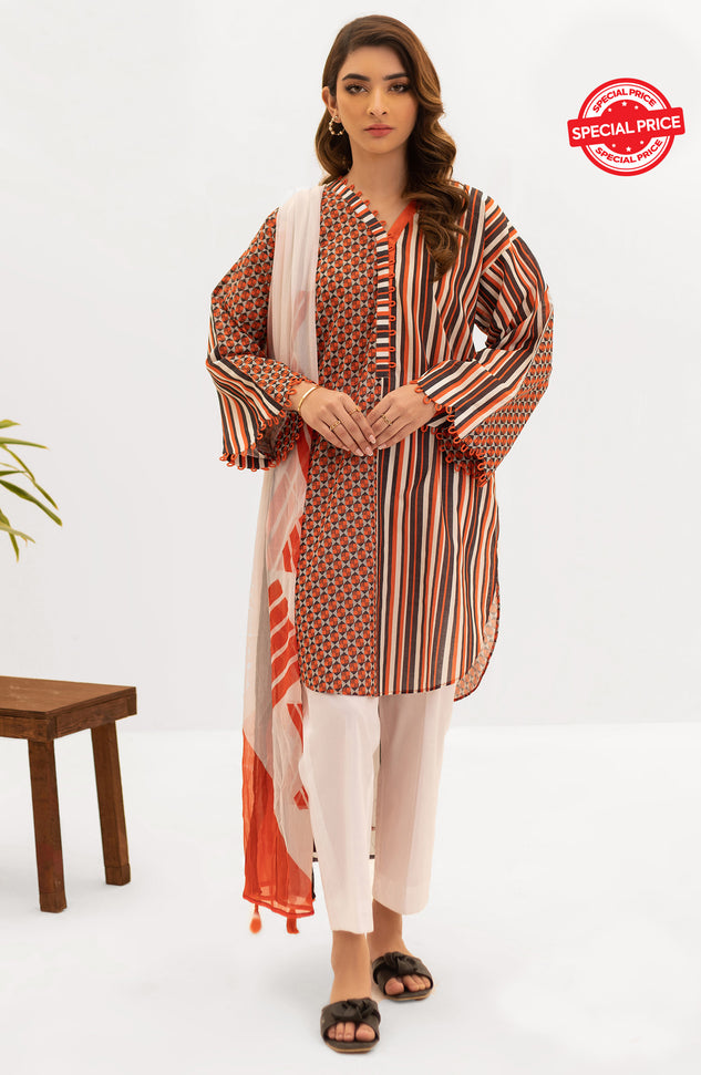 NRDS-22-019/U ORANGE LAWN  UNSTITCHED SHIRT DUPATTA