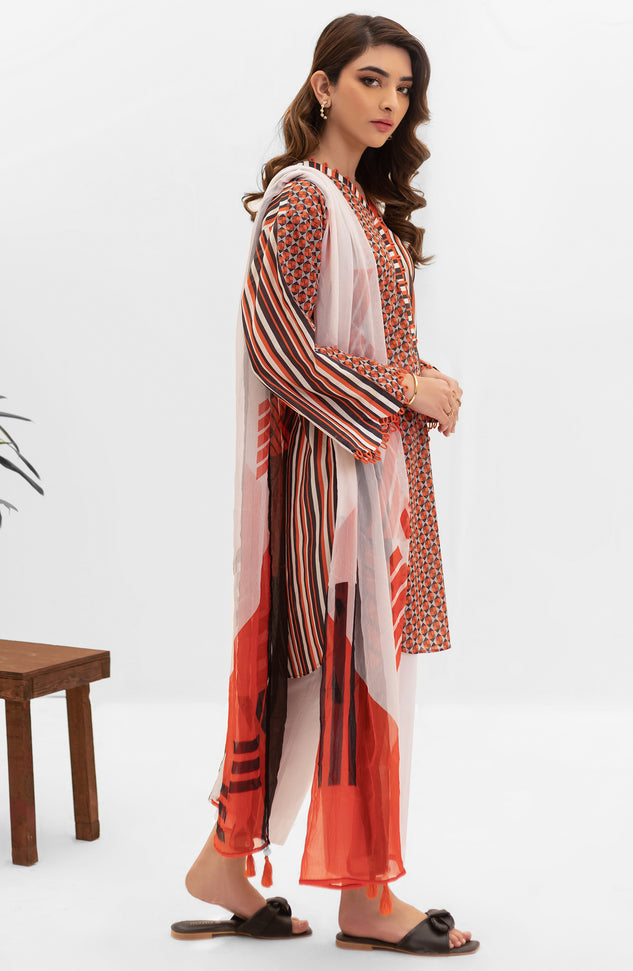 NRDS-22-019/U ORANGE LAWN  UNSTITCHED SHIRT DUPATTA