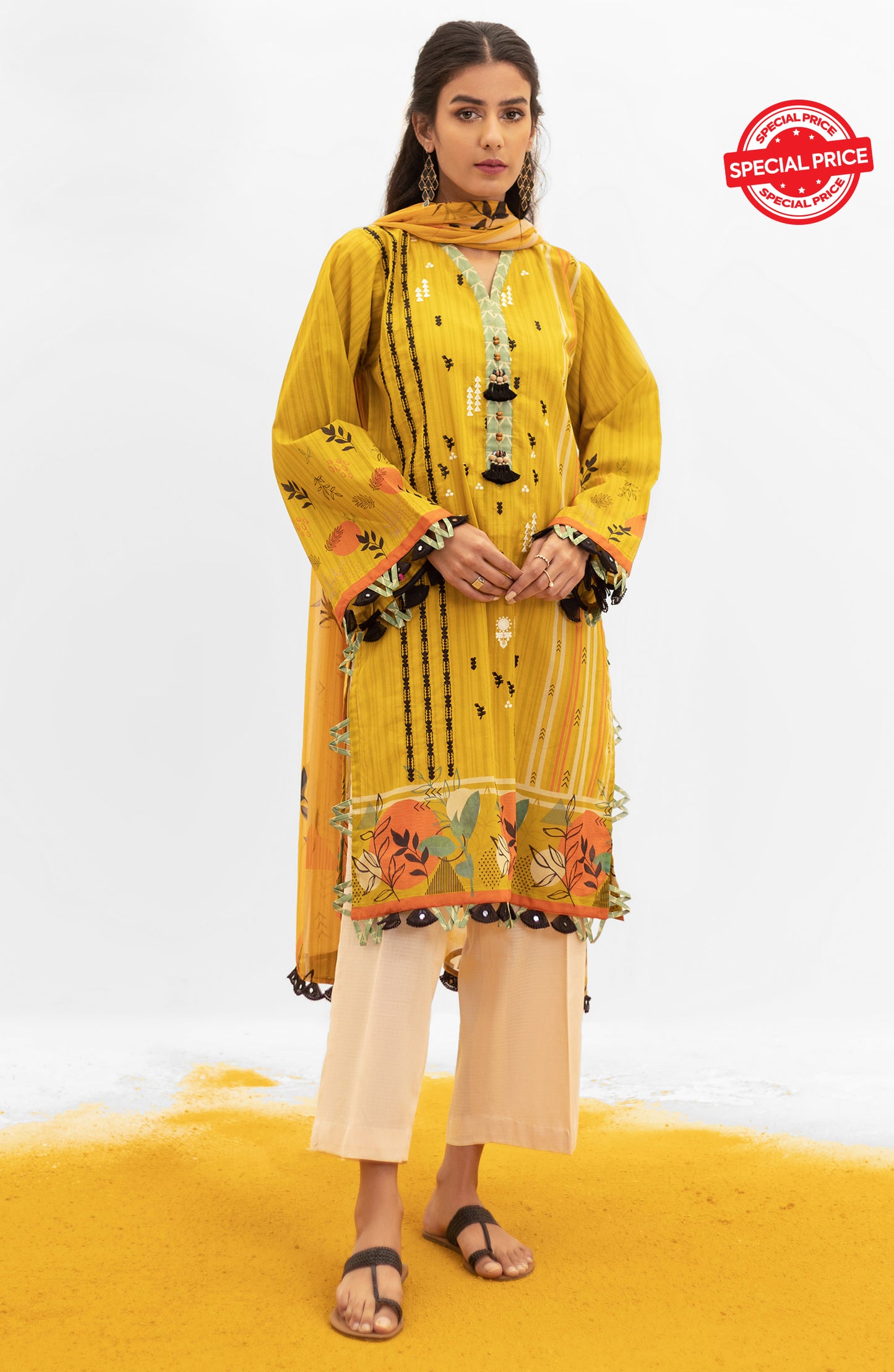 NRDS-22-002/U YELLOW LAWN  UNSTITCHED SHIRT DUPATTA