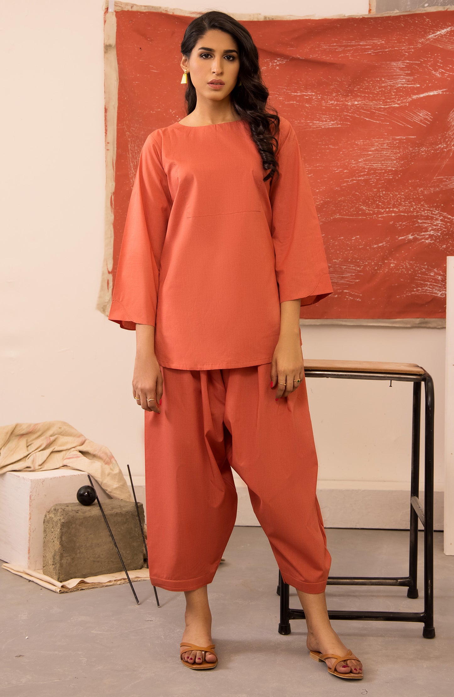 NRS-012/S ORANGE COTTON  READY TO WEAR SHIRT PANTS