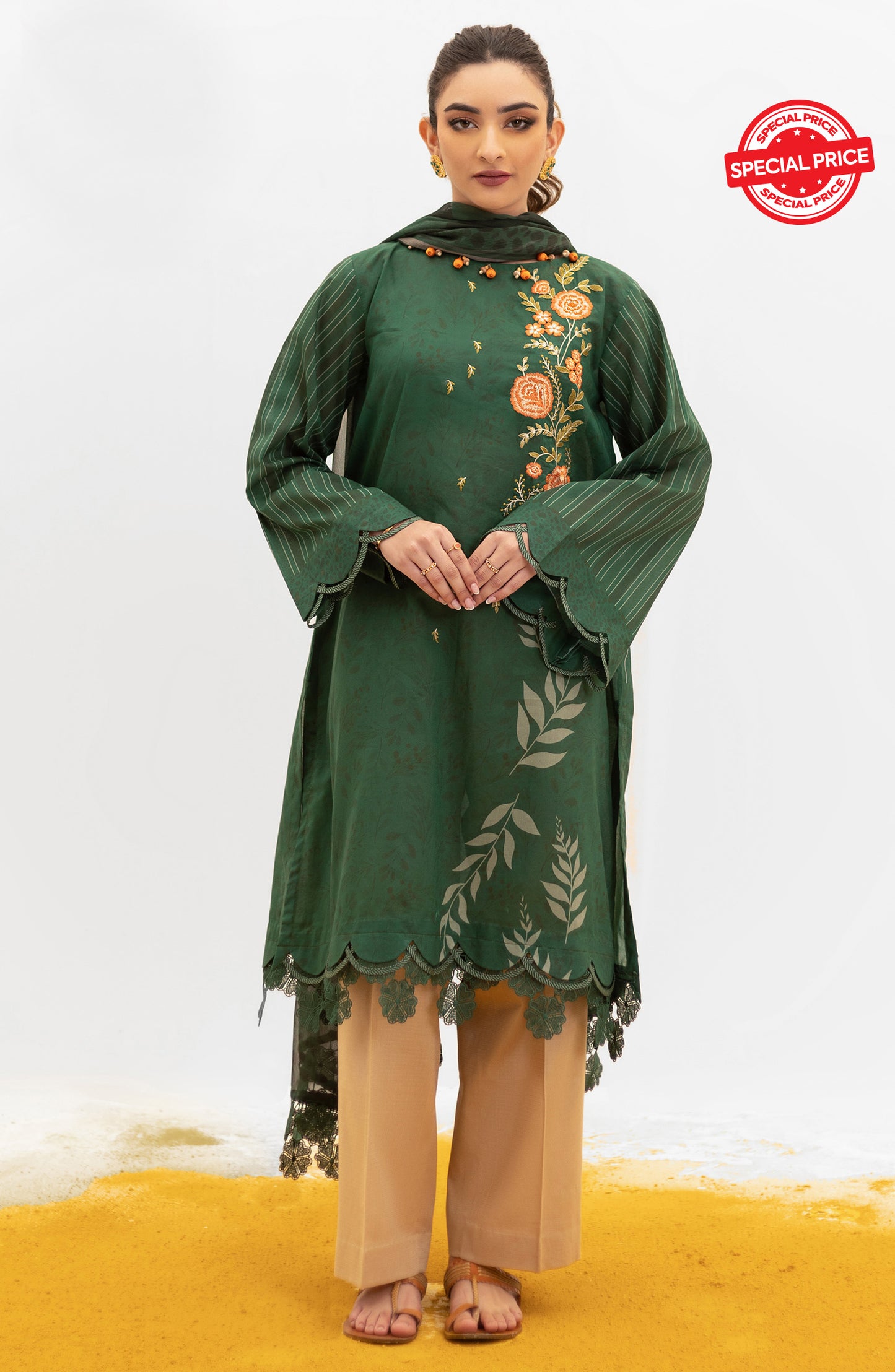 NRDS-22-003/U GREEN LAWN  UNSTITCHED SHIRT DUPATTA