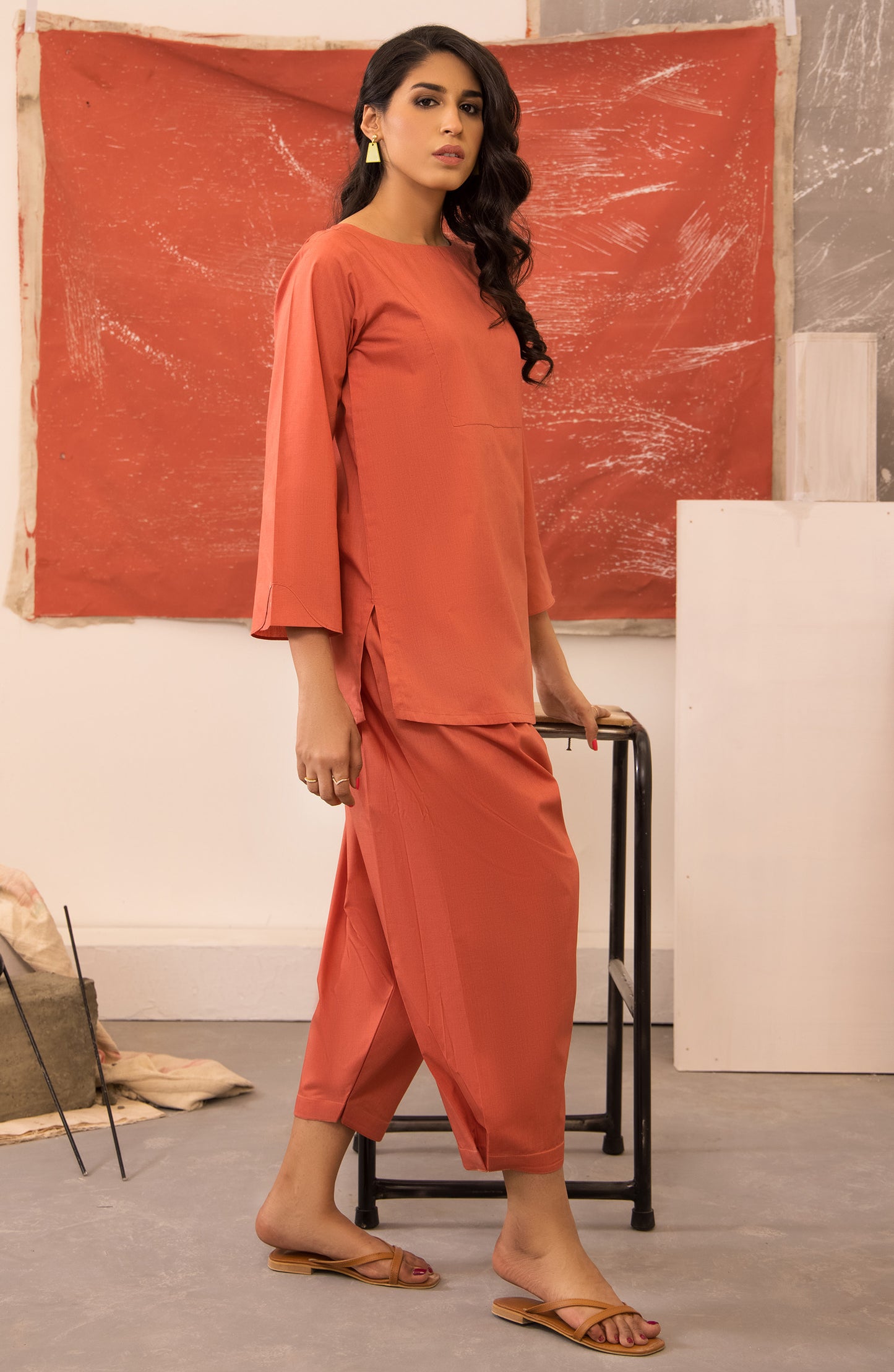 NRS-012/S ORANGE COTTON  READY TO WEAR SHIRT PANTS