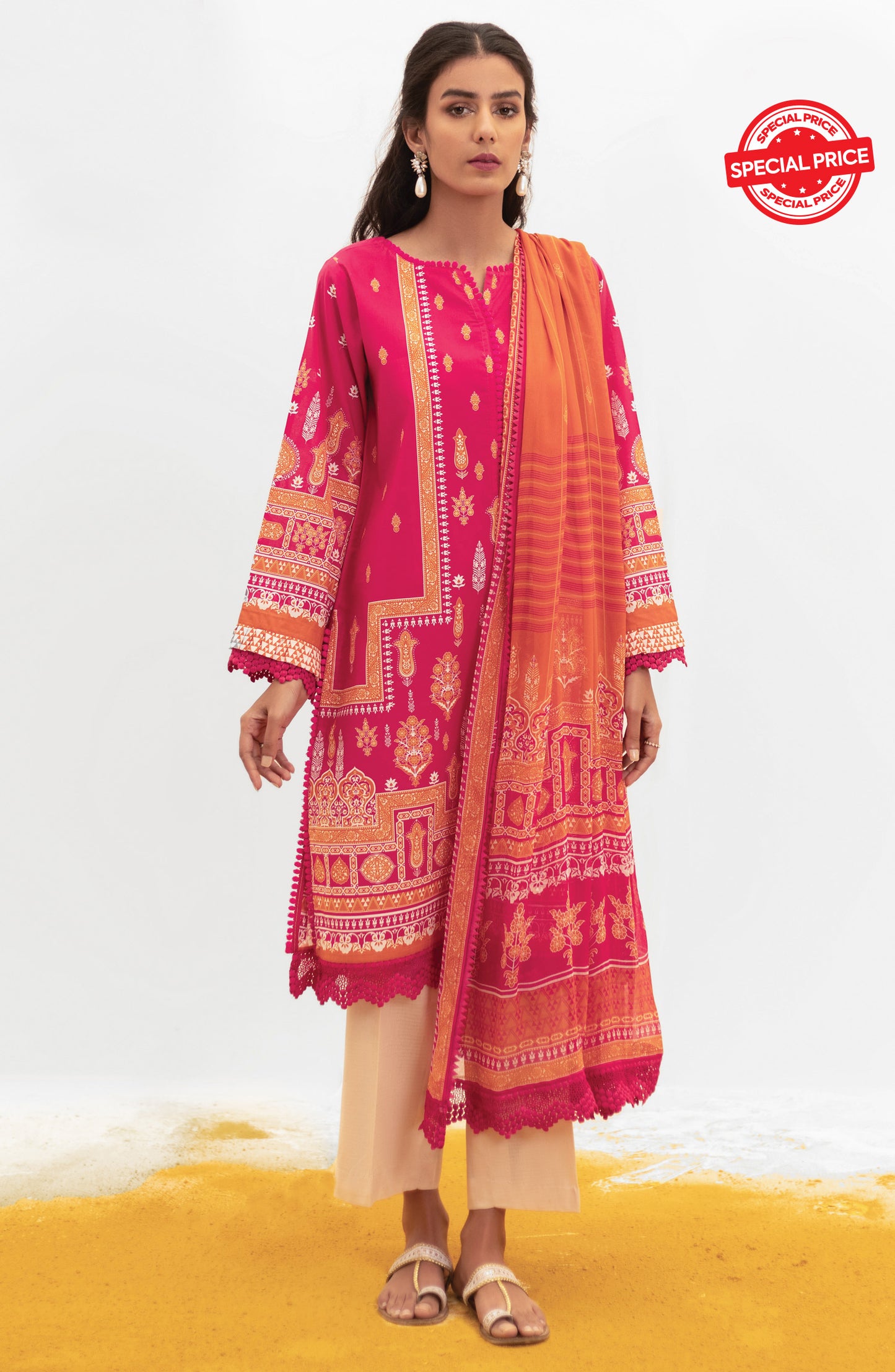 NRDS-21-412/U PINK LAWN  UNSTITCHED SHIRT DUPATTA