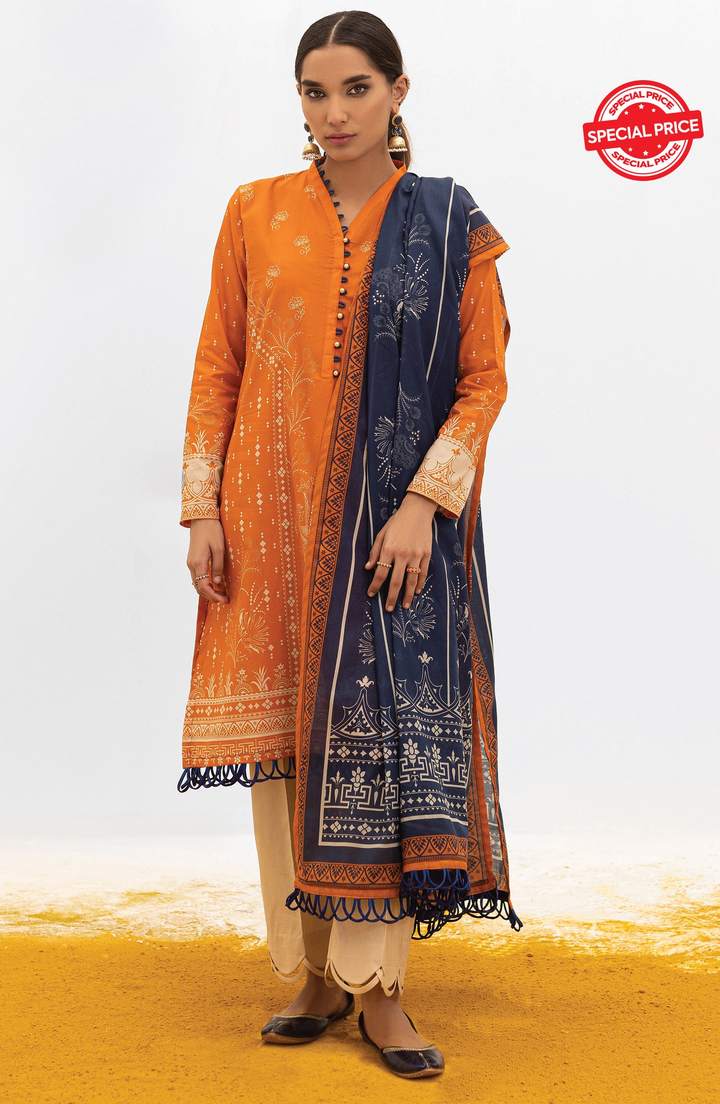 OTL-22-004/U RED LAWN  UNSTITCHED SHIRT DUPATTA PANTS
