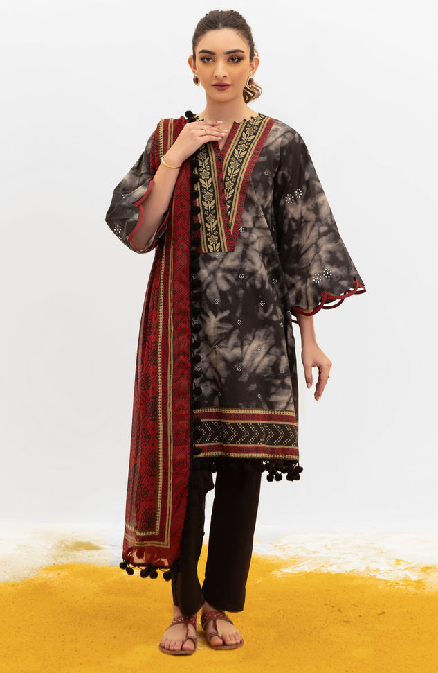 NRDS-21-096/U BLACK LAWN  UNSTITCHED SHIRT DUPATTA