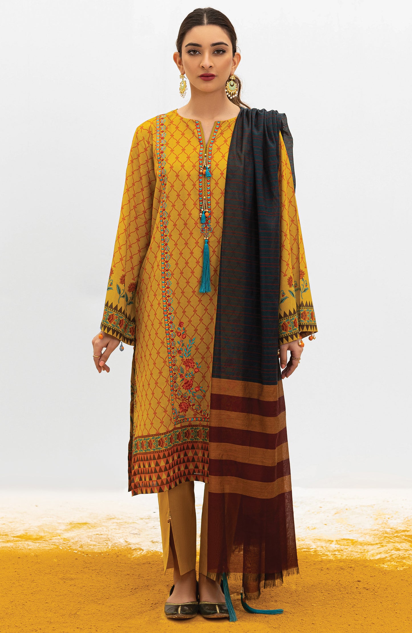 OTL-22-004/U RED LAWN  UNSTITCHED SHIRT DUPATTA PANTS