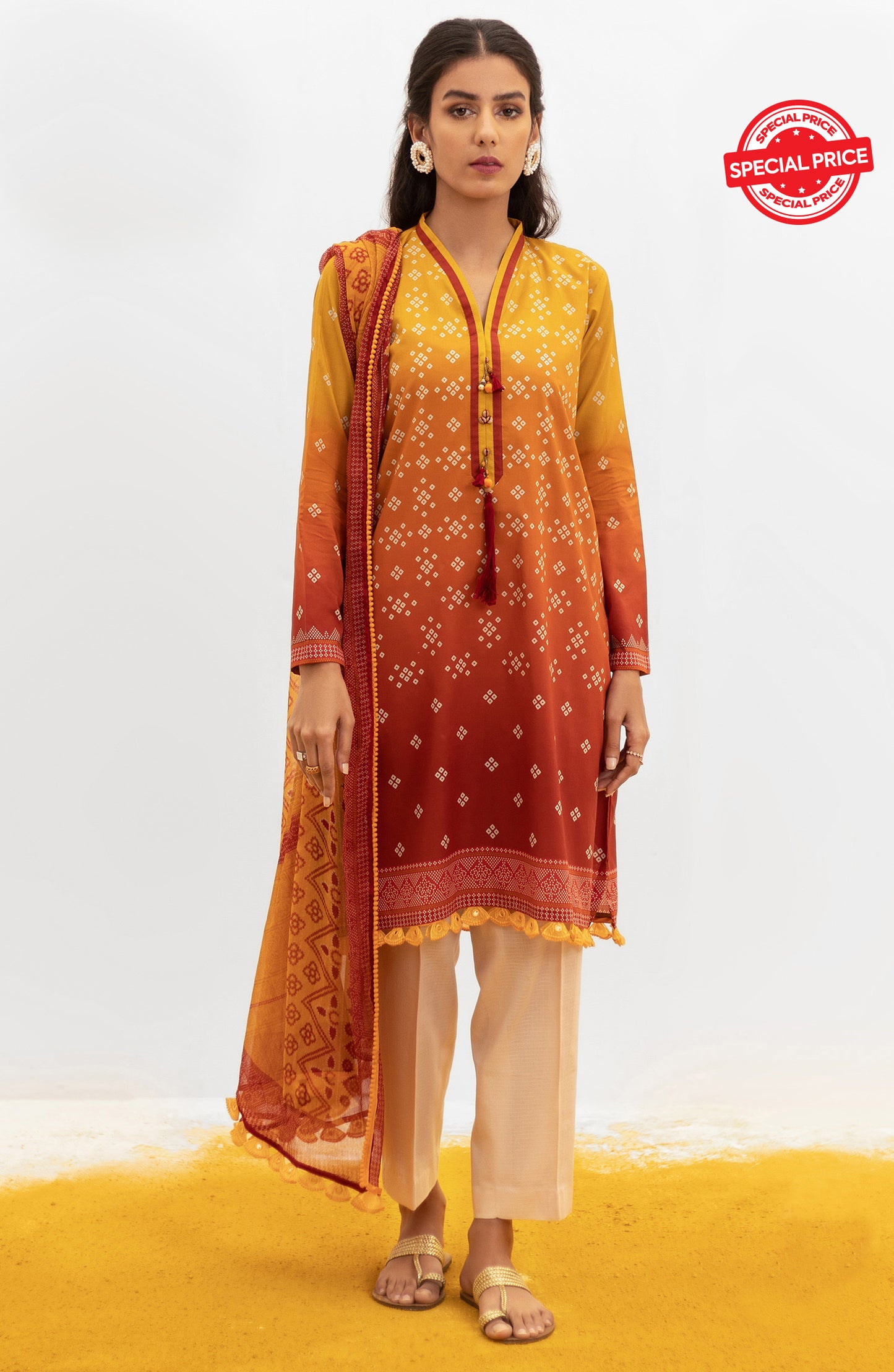 NRDS-21-091/U ORANGE LAWN  UNSTITCHED SHIRT DUPATTA