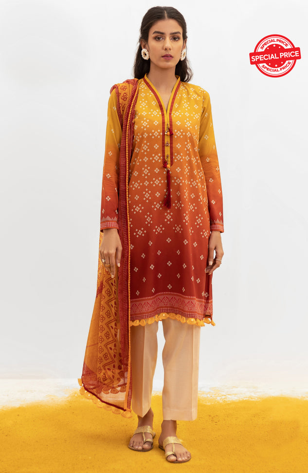NRDS-21-091/U ORANGE LAWN  UNSTITCHED SHIRT DUPATTA