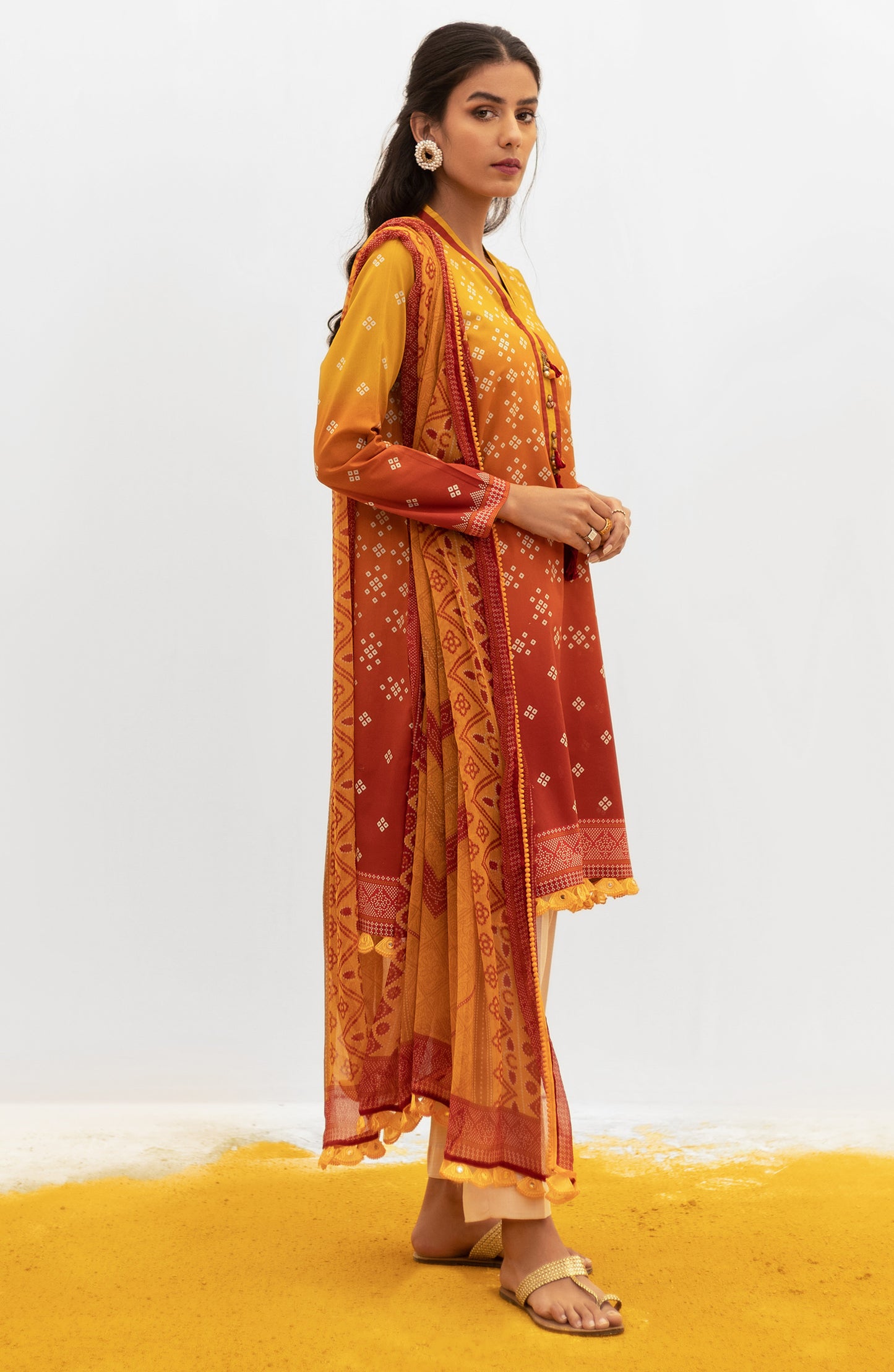 NRDS-21-091/U ORANGE LAWN  UNSTITCHED SHIRT DUPATTA
