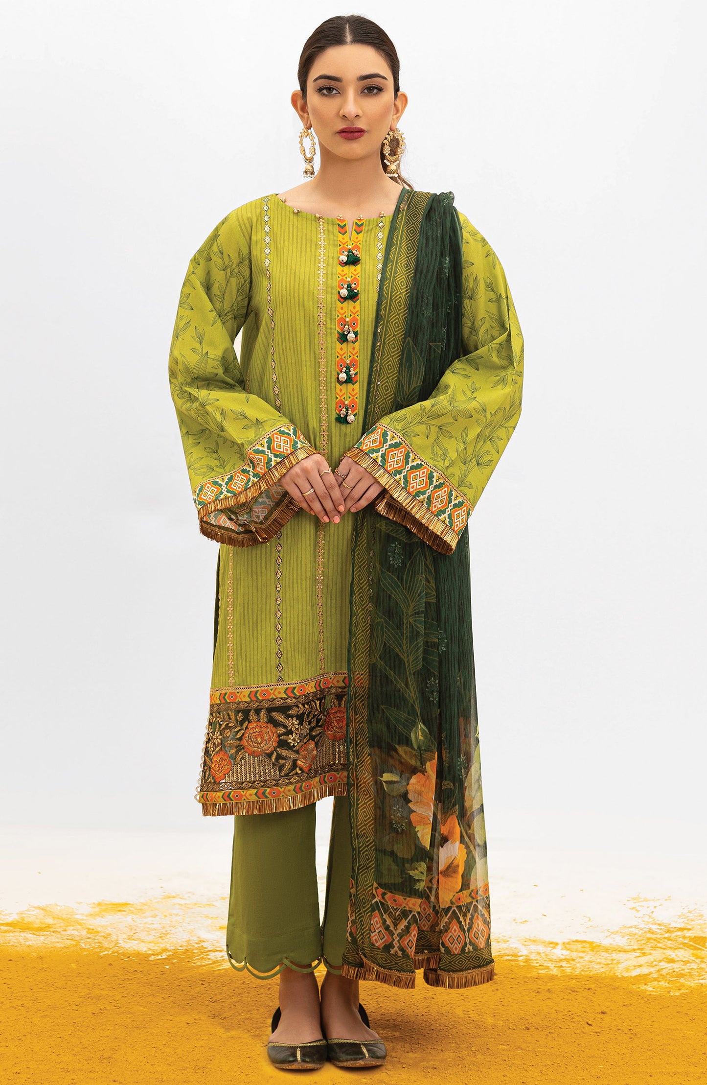 OTL-22-004/U RED LAWN  UNSTITCHED SHIRT DUPATTA PANTS