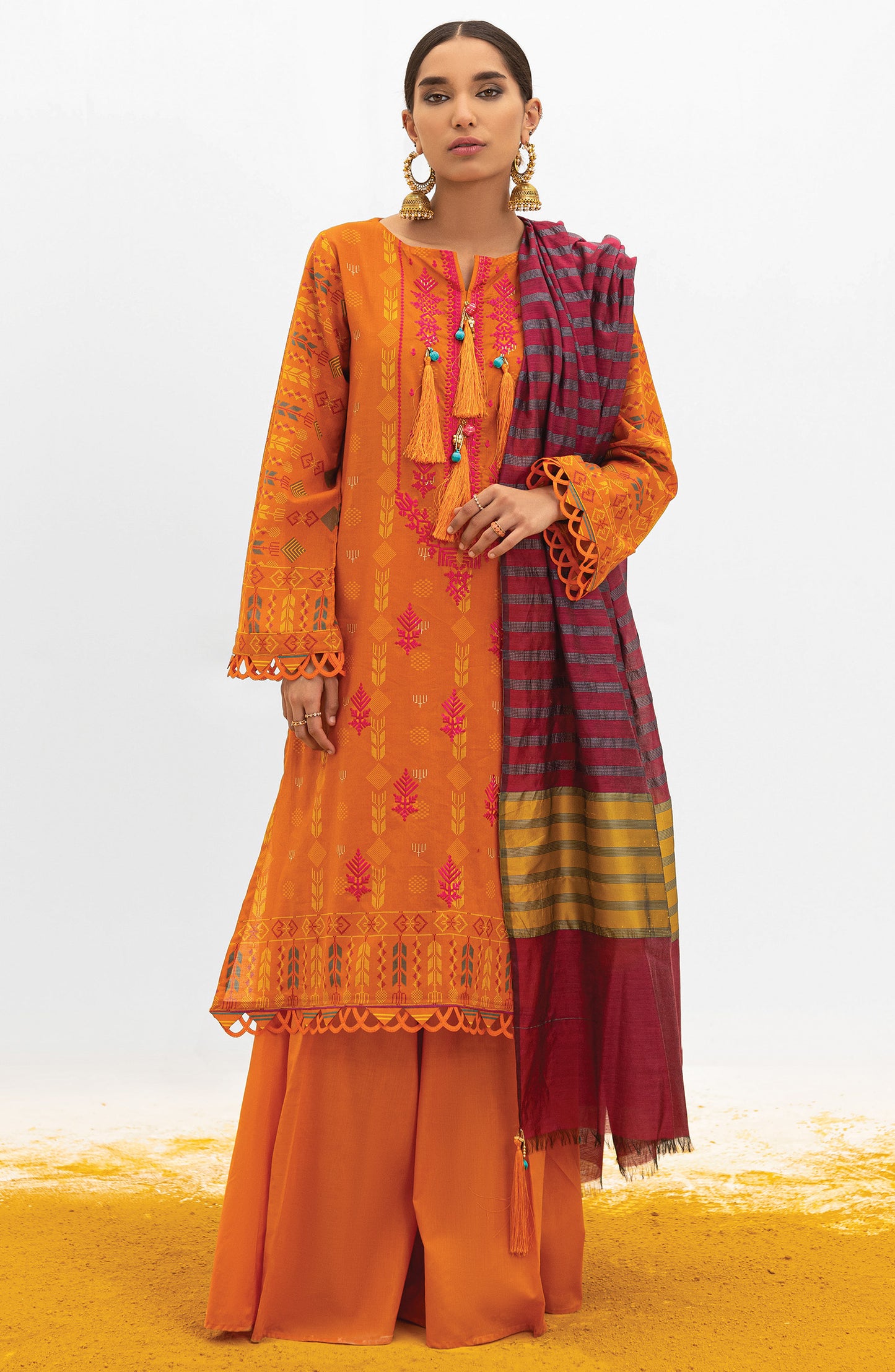 OTL-22-004/U RED LAWN  UNSTITCHED SHIRT DUPATTA PANTS