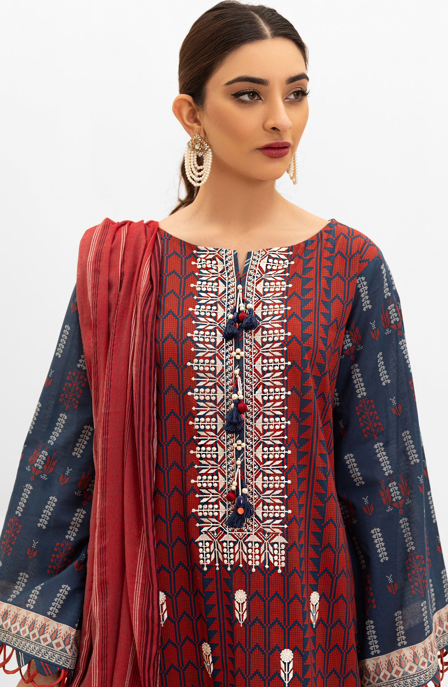 OTL-22-004/U RED LAWN  UNSTITCHED SHIRT DUPATTA PANTS