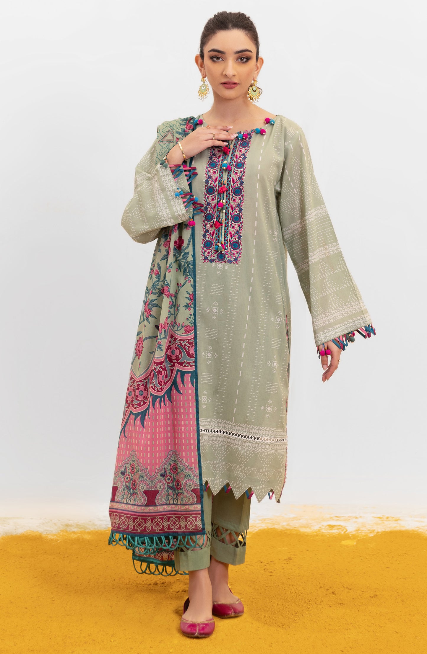 OTL-22-004/U RED LAWN  UNSTITCHED SHIRT DUPATTA PANTS