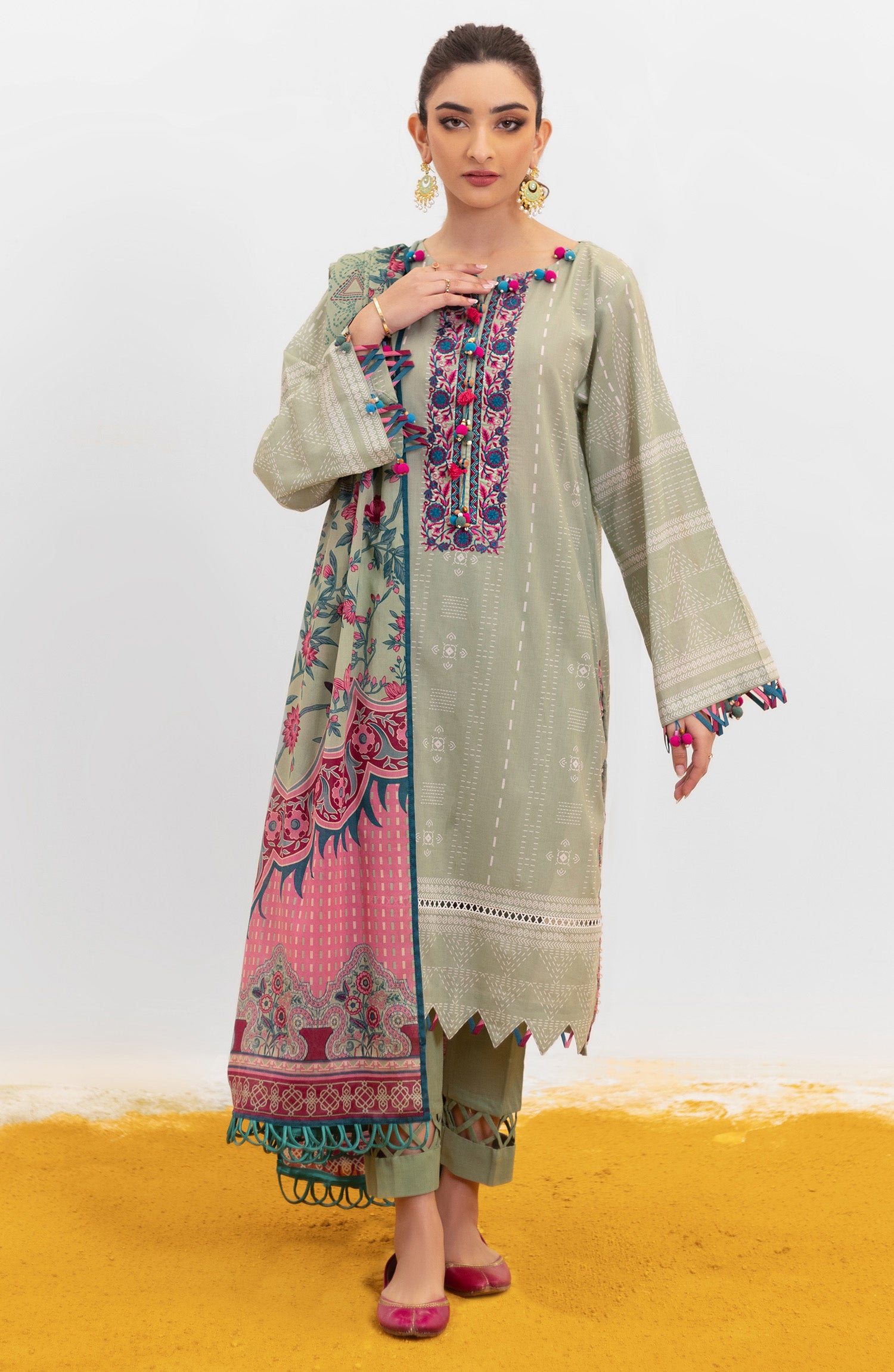 OTL-22-004/U RED LAWN  UNSTITCHED SHIRT DUPATTA PANTS
