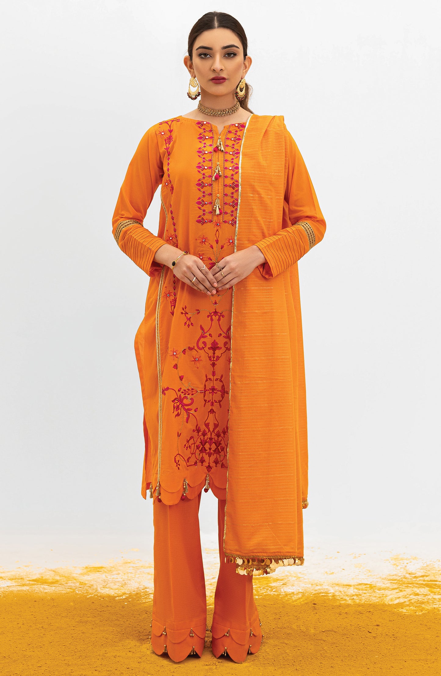 OTL-22-004/U RED LAWN  UNSTITCHED SHIRT DUPATTA PANTS
