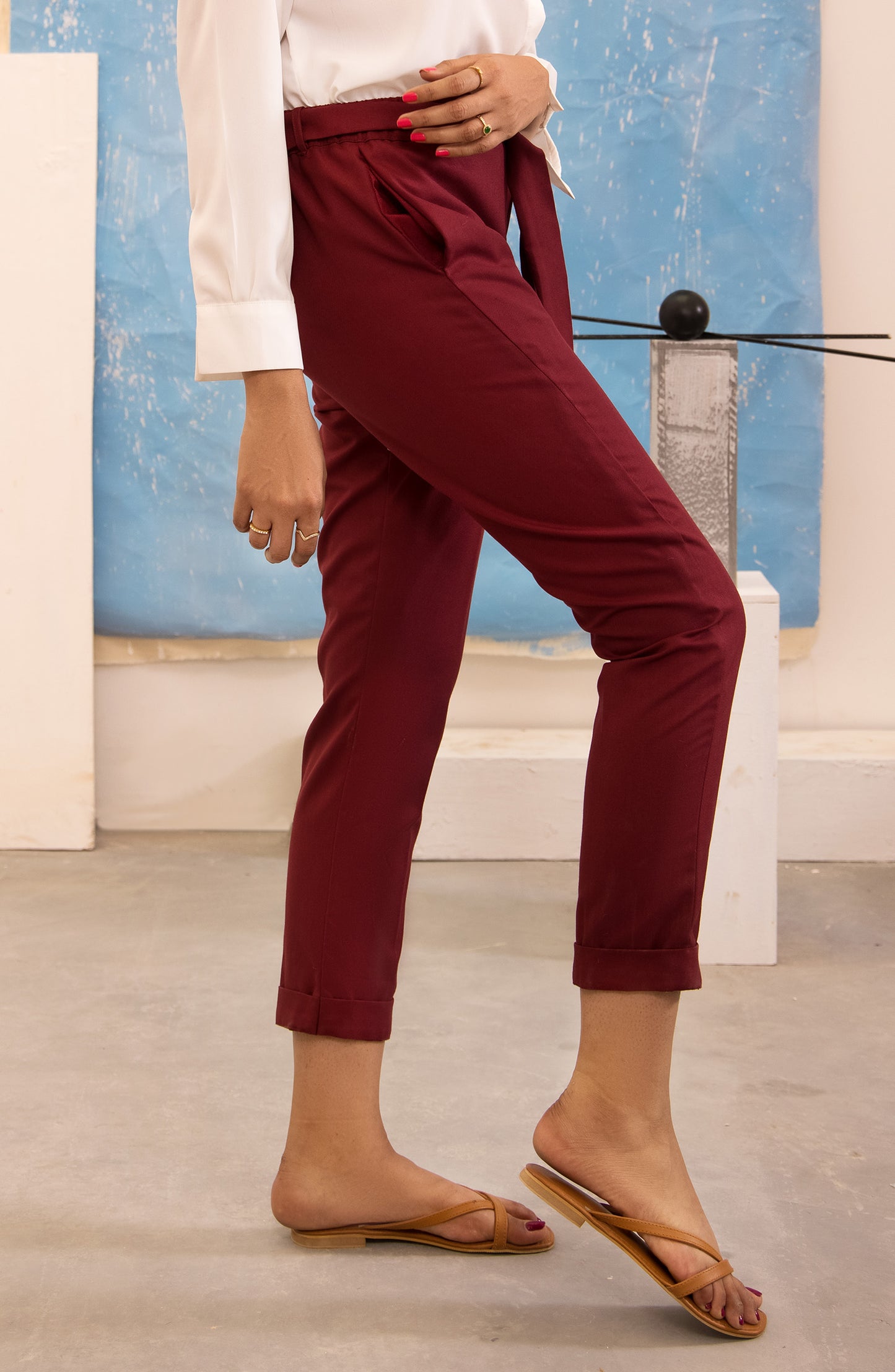 NRW-016/S MAROON COTTON SCPANTS WESTERN PANTS